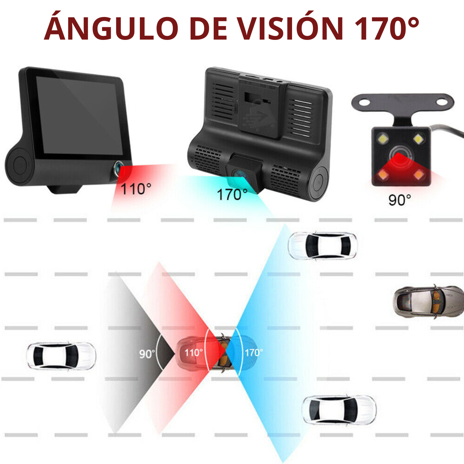 Cámara De Auto DVR 3 En 1 Frontal Interior y Reversa