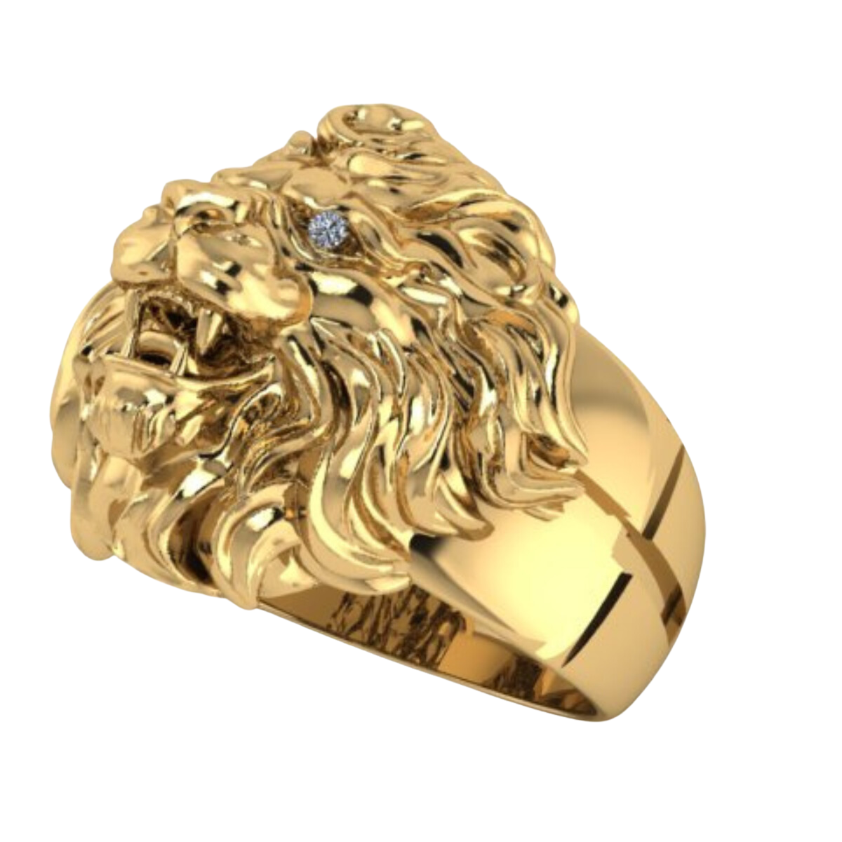 Anillo león de oro 10k para hombre con piedra zirconia blanca