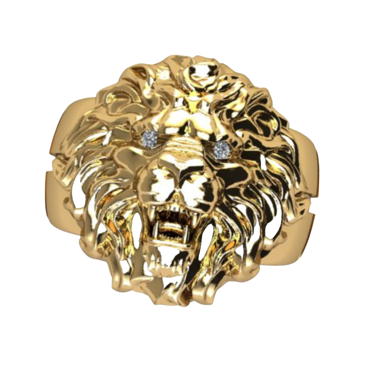 Anillo león de oro 10k para hombre con piedra zirconia blanca