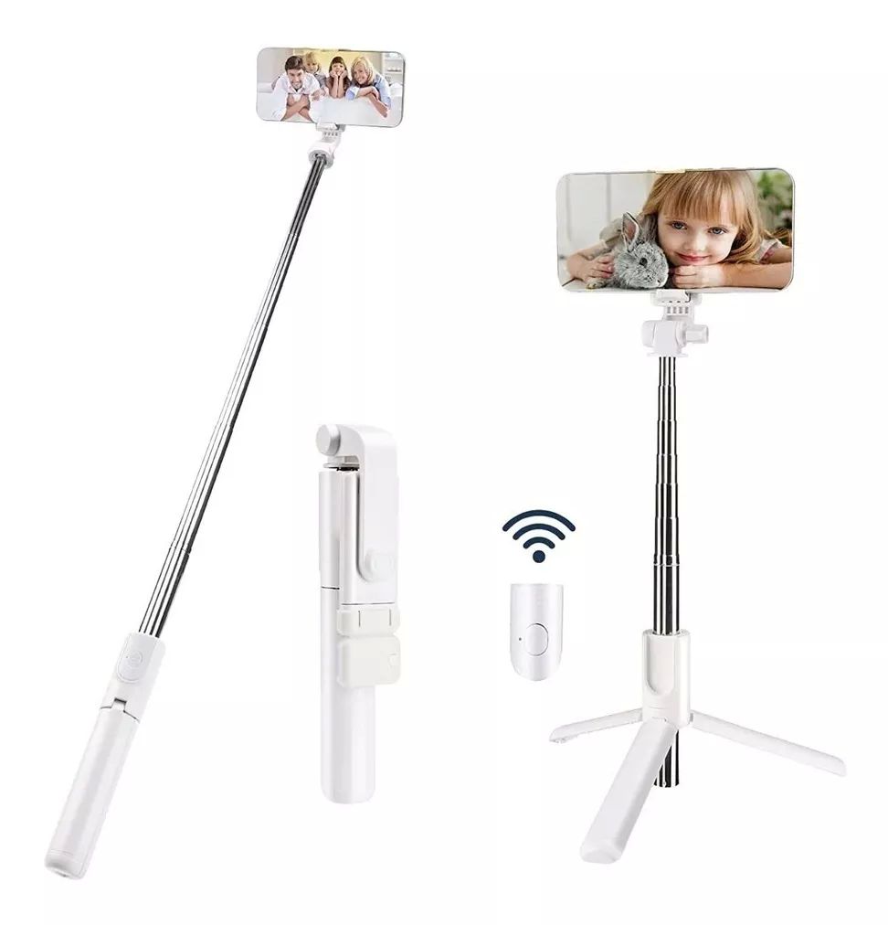 Palo Selfie Trípode Bluetooth Selfie Stick Control Remoto Blanco.