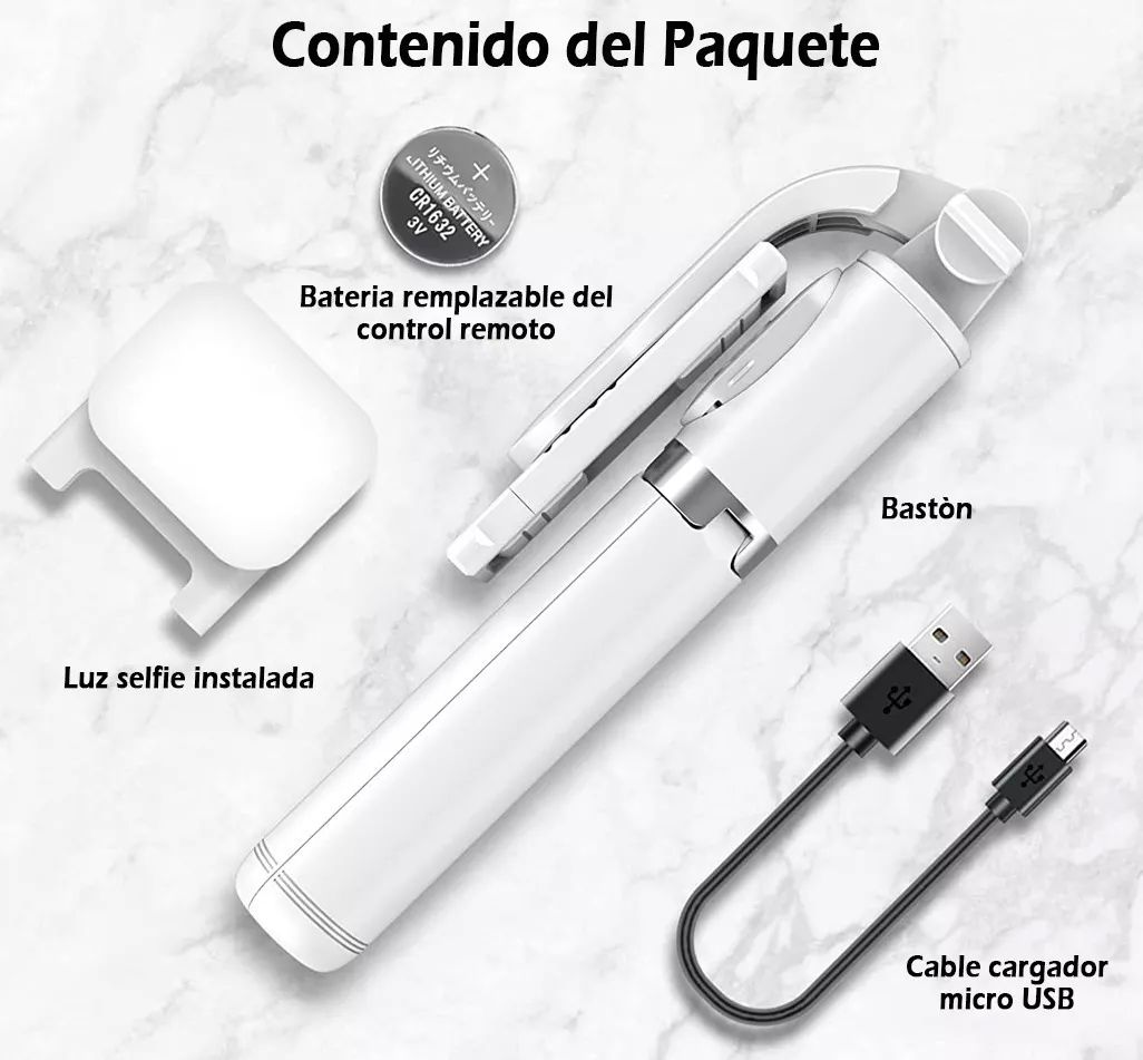 Palo Selfie Trípode Bluetooth Selfie Stick Control Remoto Blanco.
