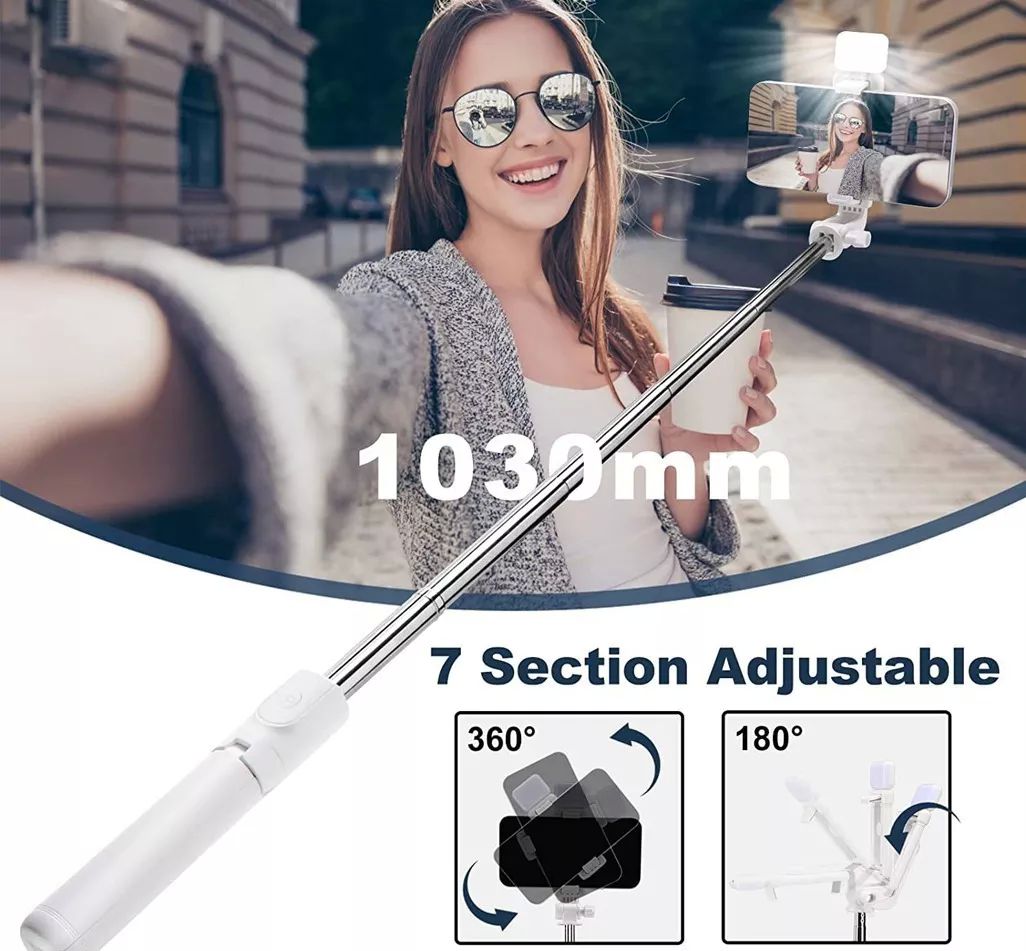 Palo Selfie Trípode Bluetooth Selfie Stick Control Remoto Blanco.