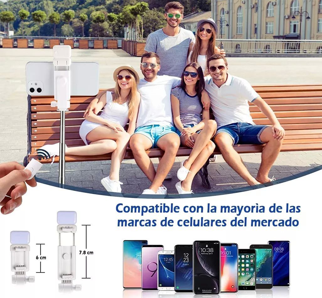 Palo Selfie Trípode Bluetooth Selfie Stick Control Remoto Blanco.