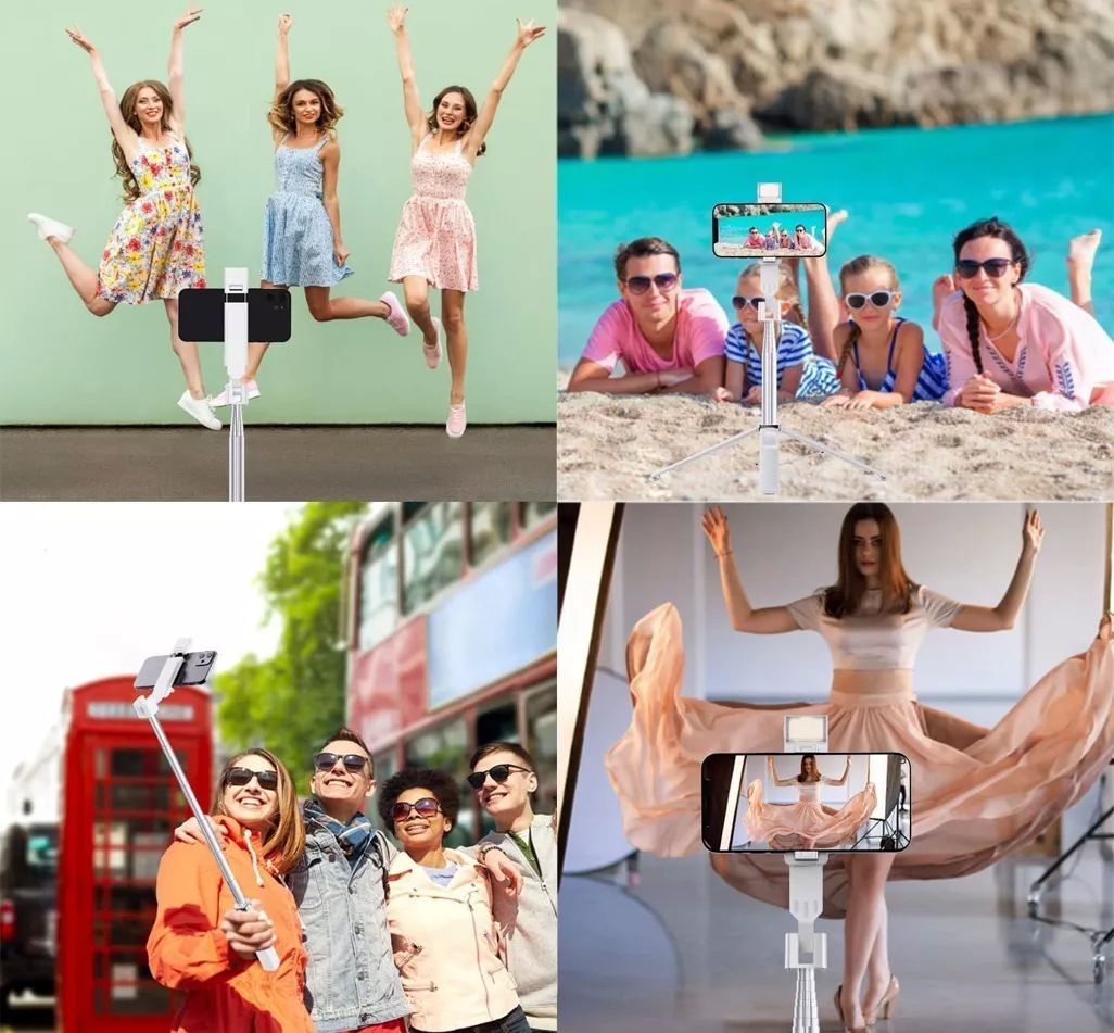 Palo Selfie Trípode Bluetooth Selfie Stick Control Remoto Blanco.