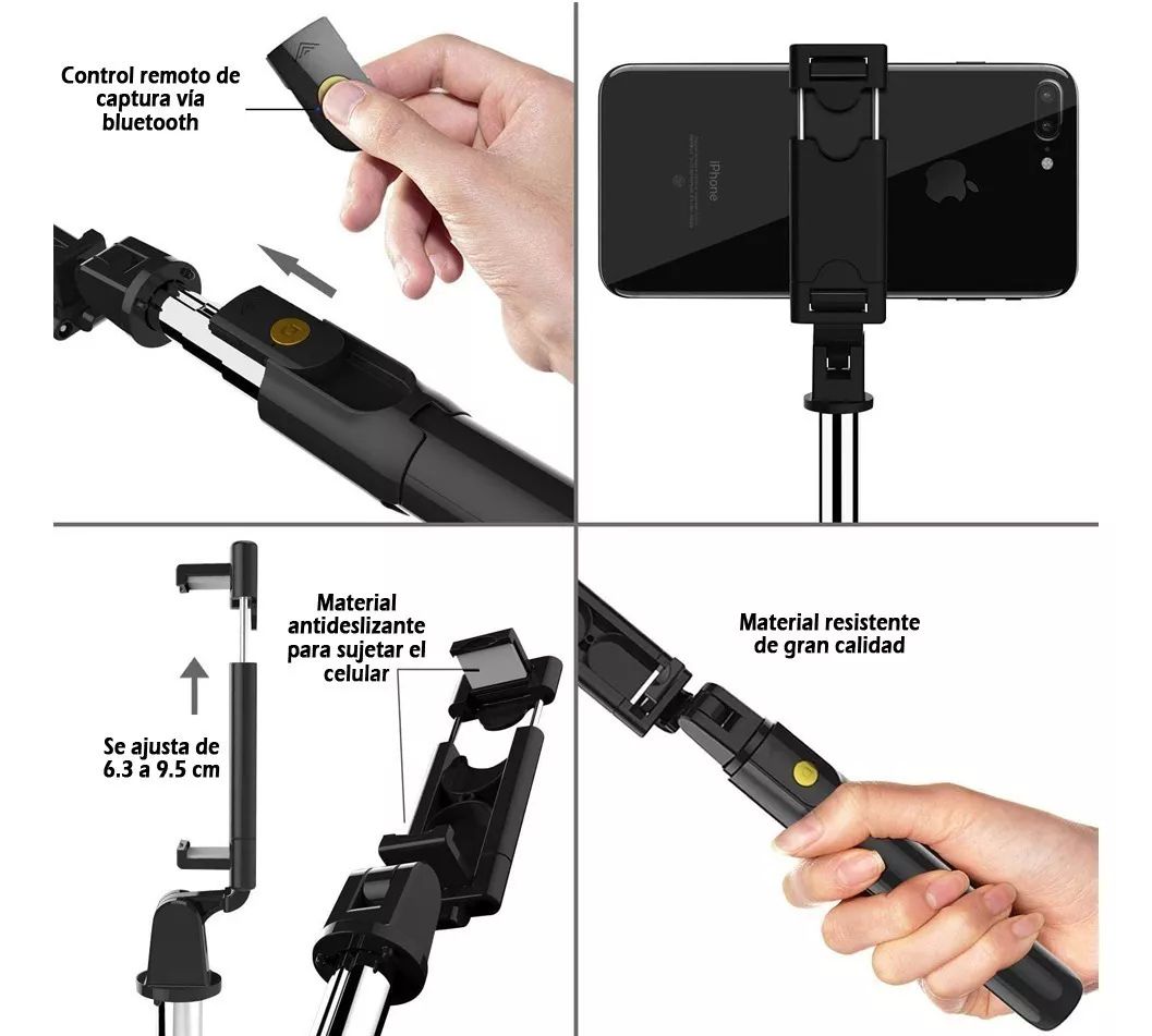 Palo Selfie Trípode Bluetooth Selfie Stick Control Remoto Blanco.