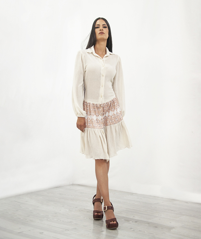 Vestido Camisero A ÁNGELOZANO de manta algodón con detalles artesanales AL-W22
