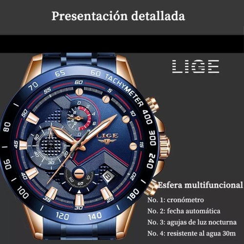 LIGE Reloj para Hombre Cronógrafo Correa de Acero Inoxidable Impermeable  Deportes Negocios Casual Caball…