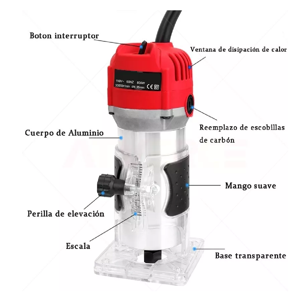Router Recortadora Madera Rebajadora 800w +15 Brocas Carburo