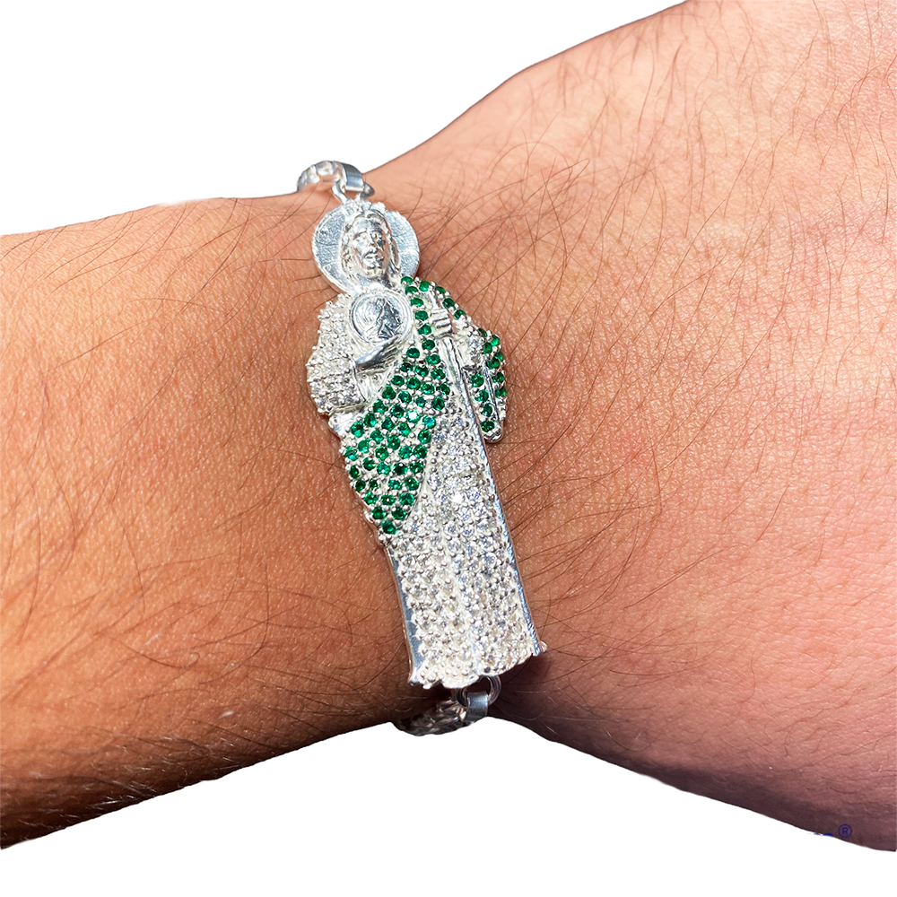 Pulsera San Judas Tadeo Esclava Plata Solida Ley 925 20 cm