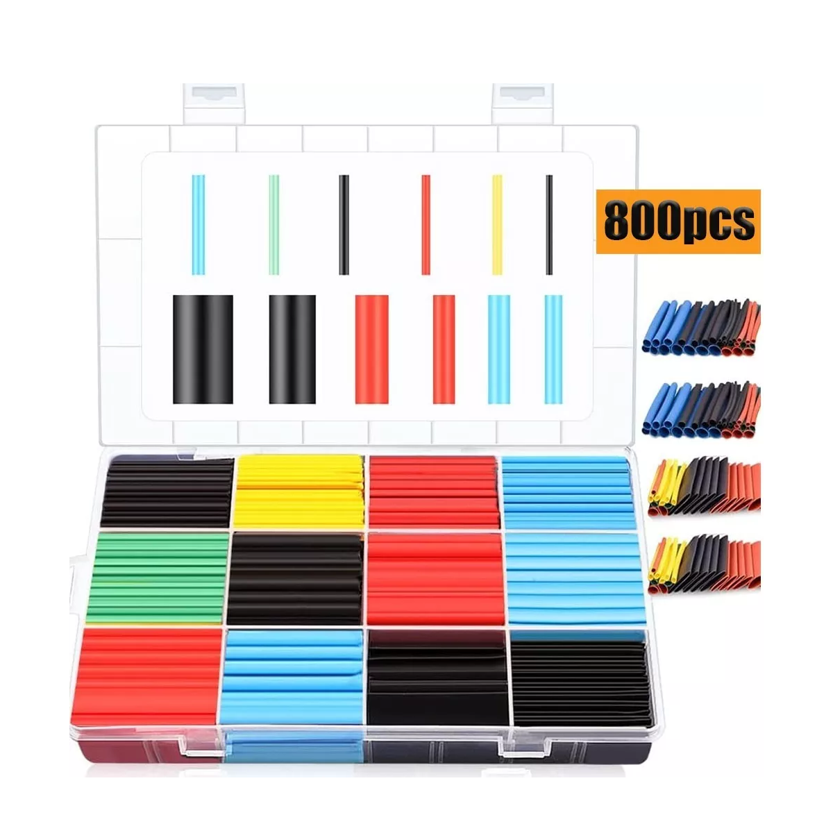 Kit 800 Pcs 12 Tamaños De Tubo Termoretractil Termofil Con Caja