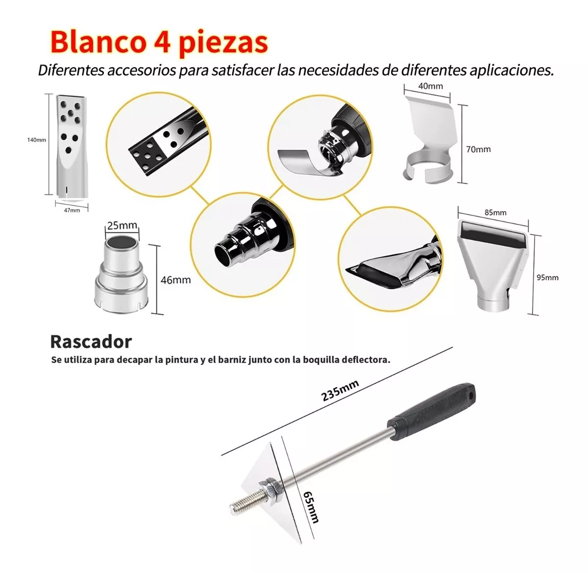 Pistola De Calor De 2000w Temperatura Regulable 4 Boquillas Negro