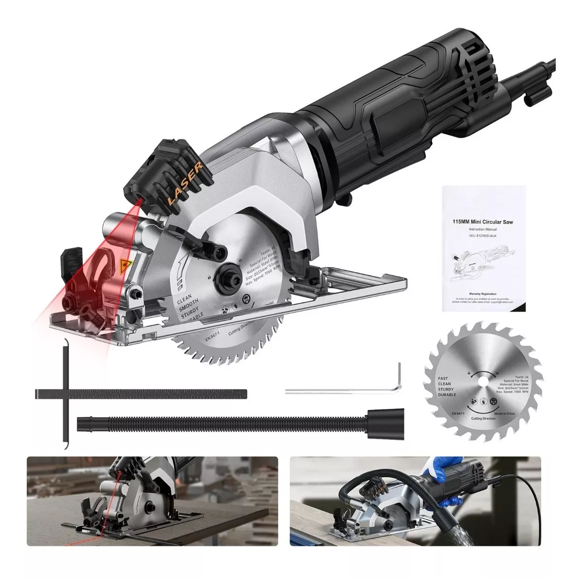 Mini Sierra Circular Compacta Con Corte Por Láser 3700 Rpm