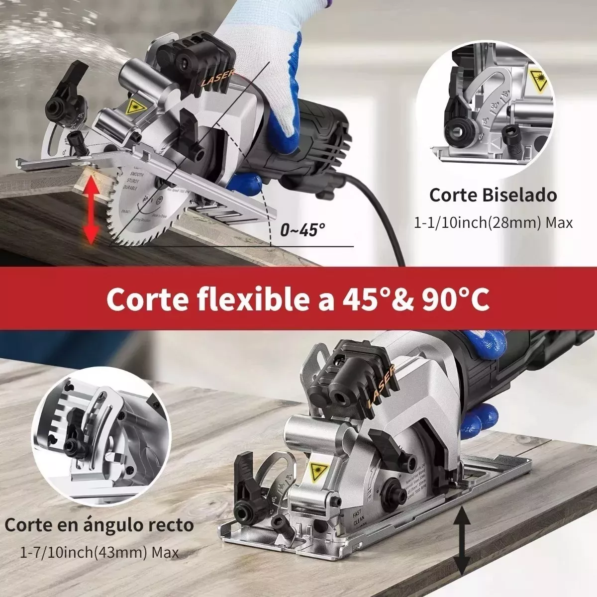 Mini Sierra Circular Compacta Con Corte Por Láser 3700 Rpm