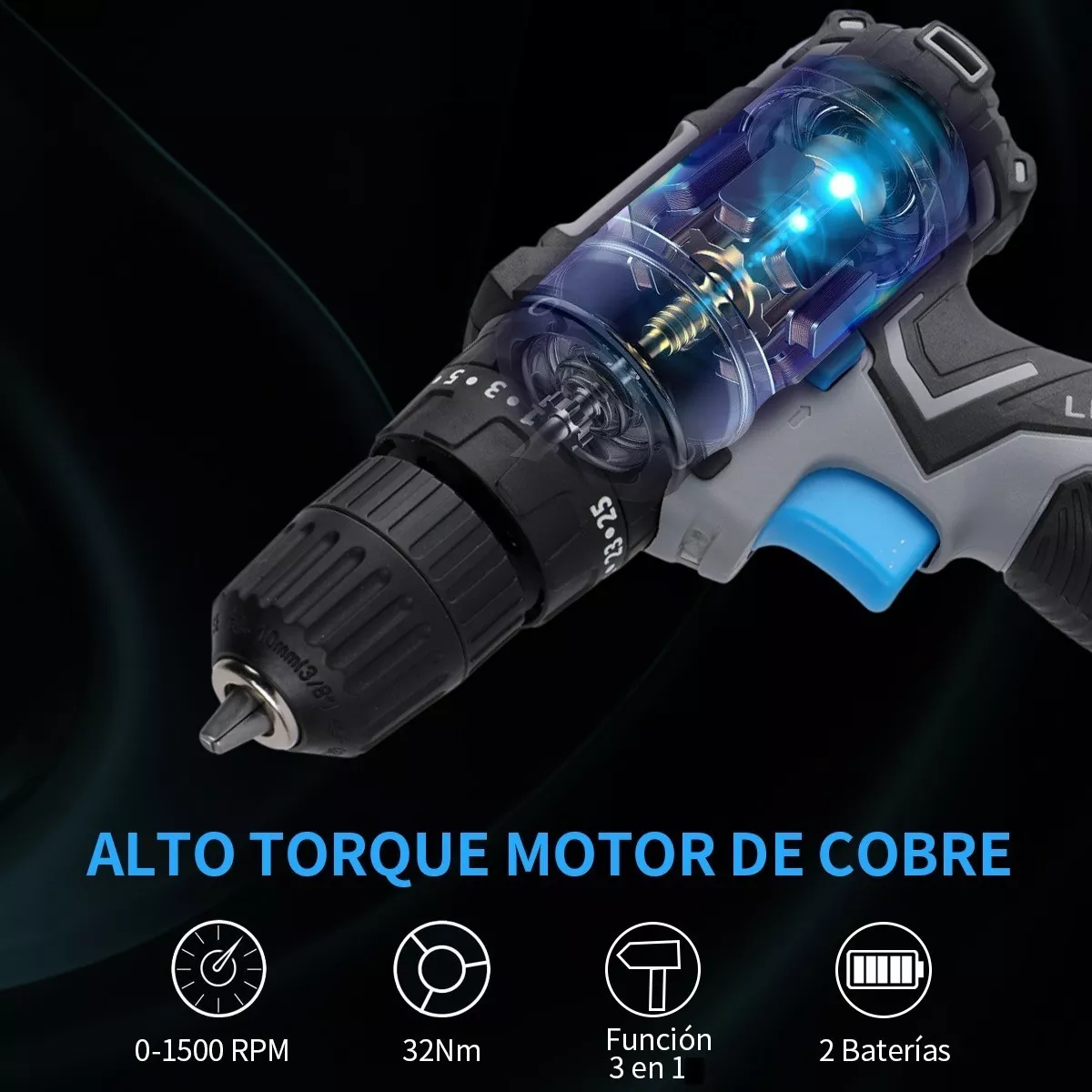 Taladro Atornillador De Impacto Inalambrico 2 Batería9000mah