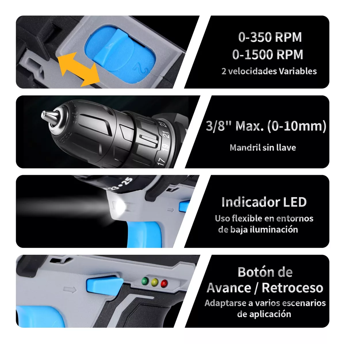 Taladro Atornillador De Impacto Inalambrico 2 Batería9000mah