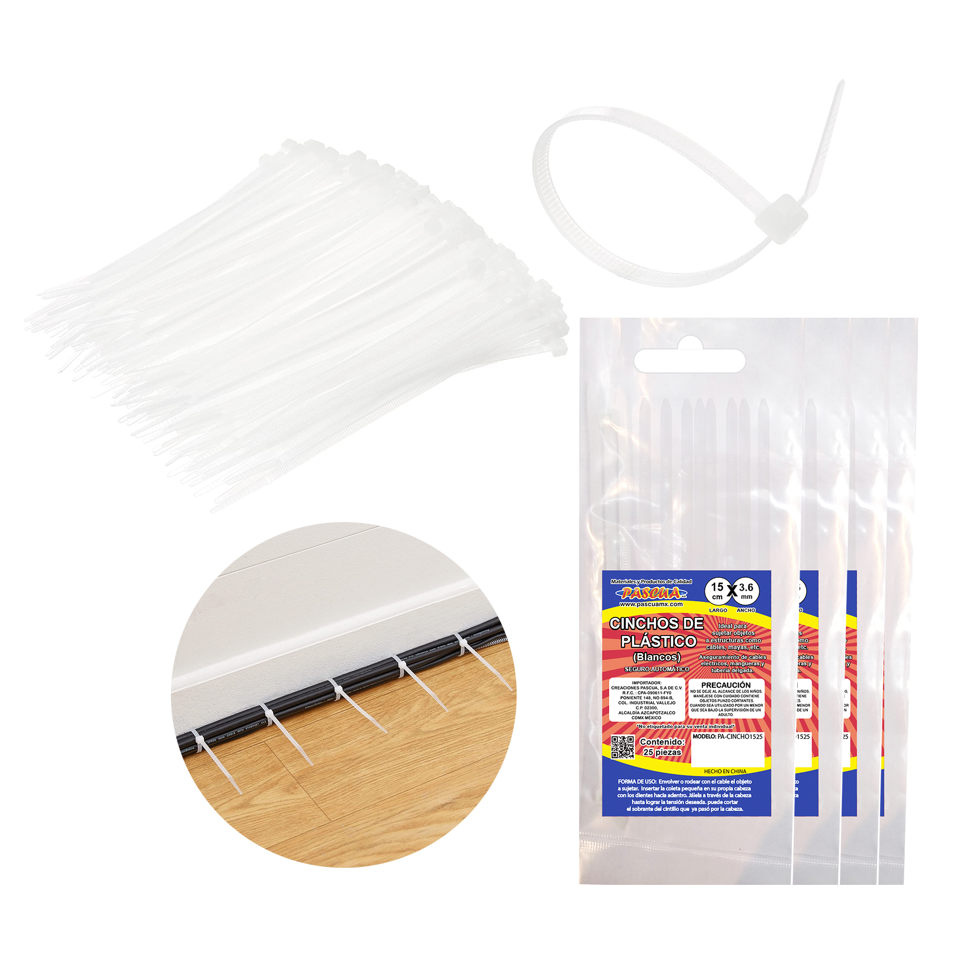 Cinchos Plastico 100 Pzas 15CM X 3.6MM Cables Nailon Fuerte