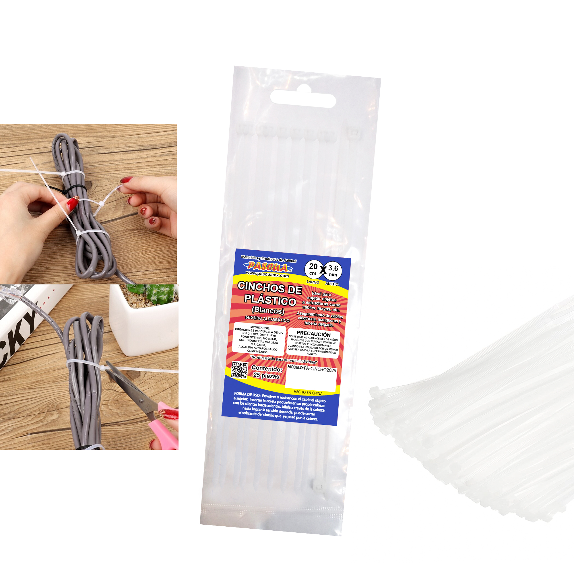 100 Pzas,Cinchos Bridas de plástico 20CM para Oficina hogar
