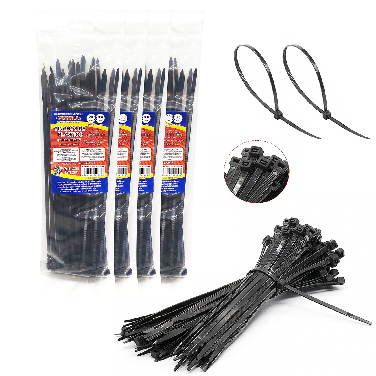 100 Pzas,Cinchos Bridas de plástico 20CM para Oficina hogar