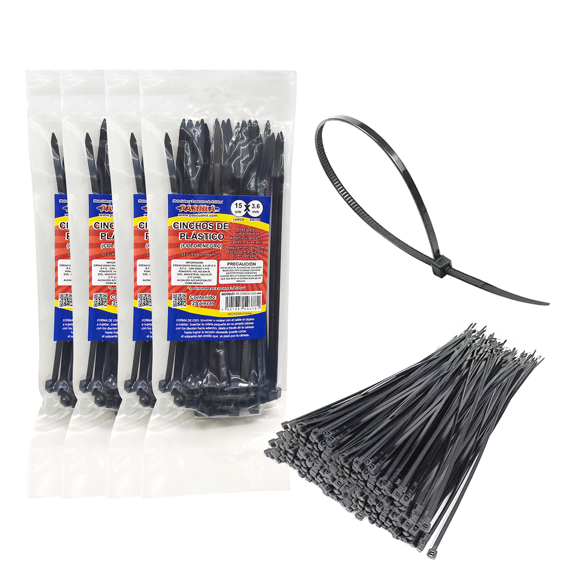 Cinchos Plastico 100 Pzas 15CM X 3.6MM Cables Nailon Fuerte