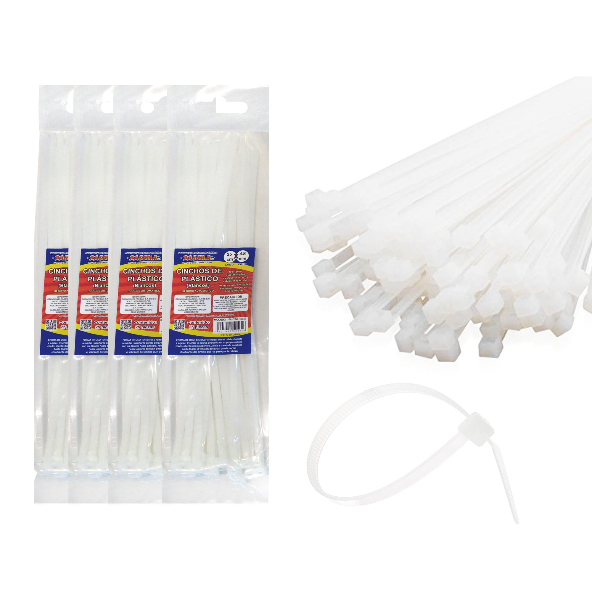 Cinchos 100 Pzas 25CM X 4.8MM Fuerte Cintillos de Plástico