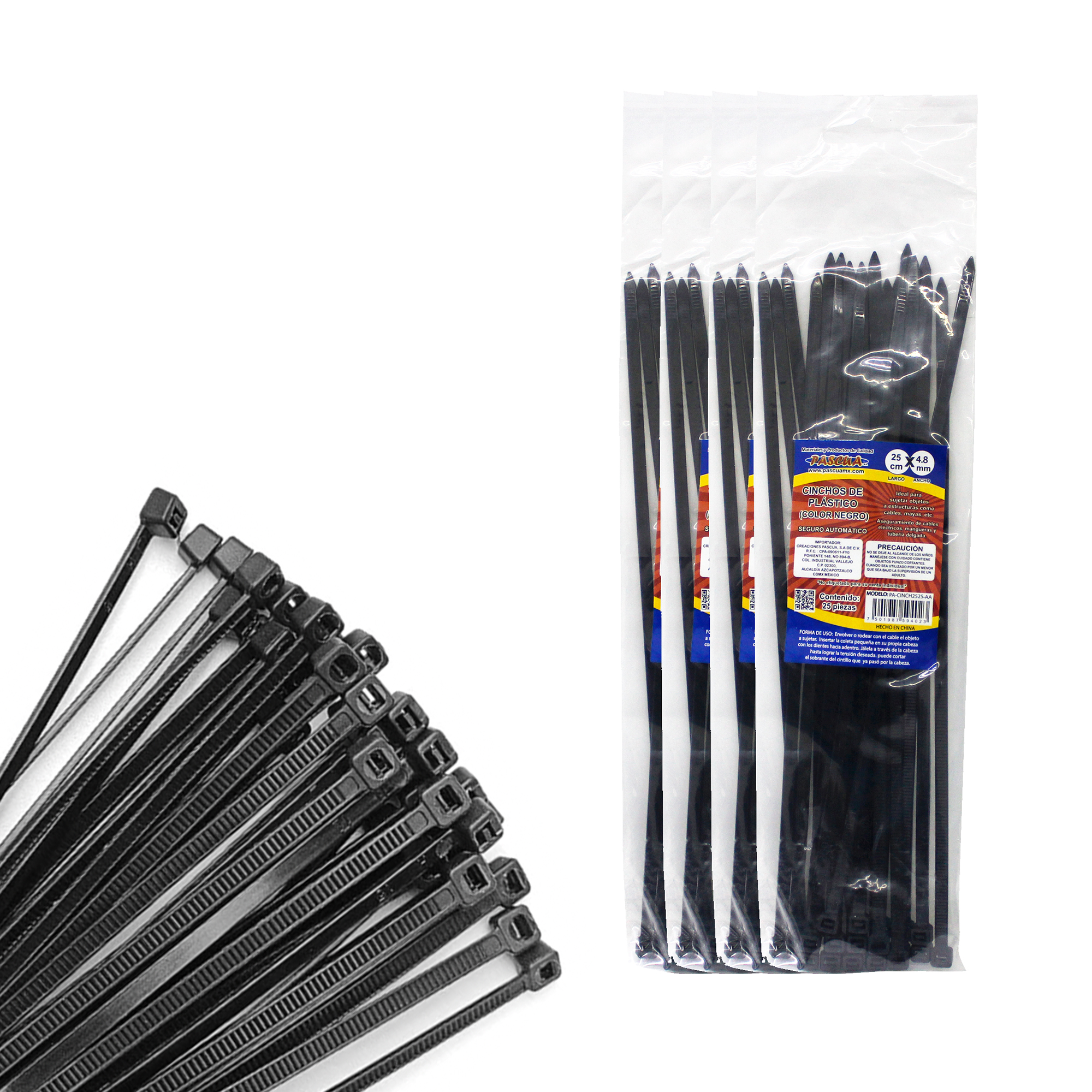 Cinchos 100 Pzas 25CM X 4.8MM Fuerte Cintillos de Plástico
