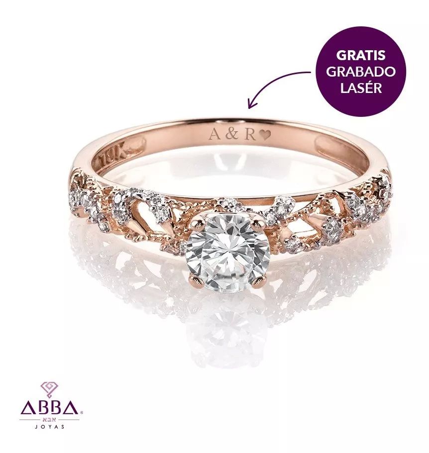 ANILLO DE PROMESA CON PIEDRA DALIA 10K ORO ROSA ABBA JOYAS