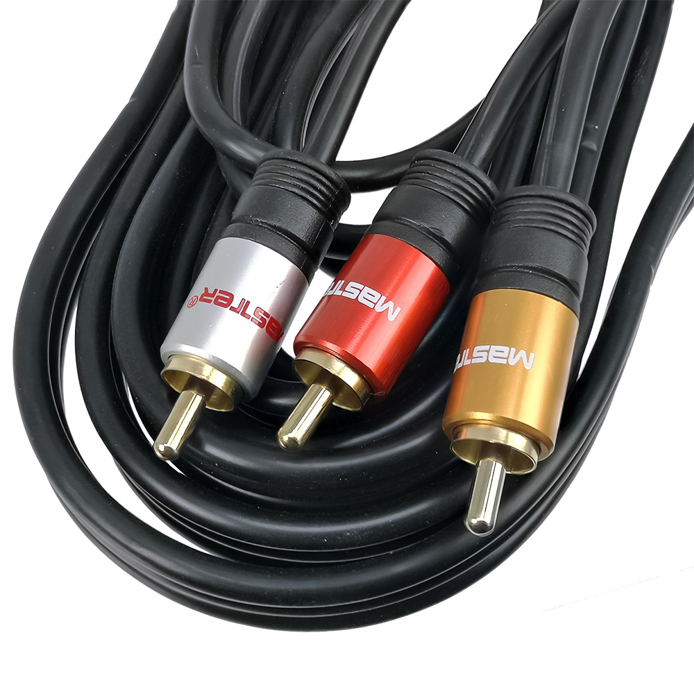 Cable RCA para Conexion de Audio y Video con Longitud de 2 metros  en Resistente Aluminio Conecta de RCA a RCA / Master / MC-3RCA-3RCA2