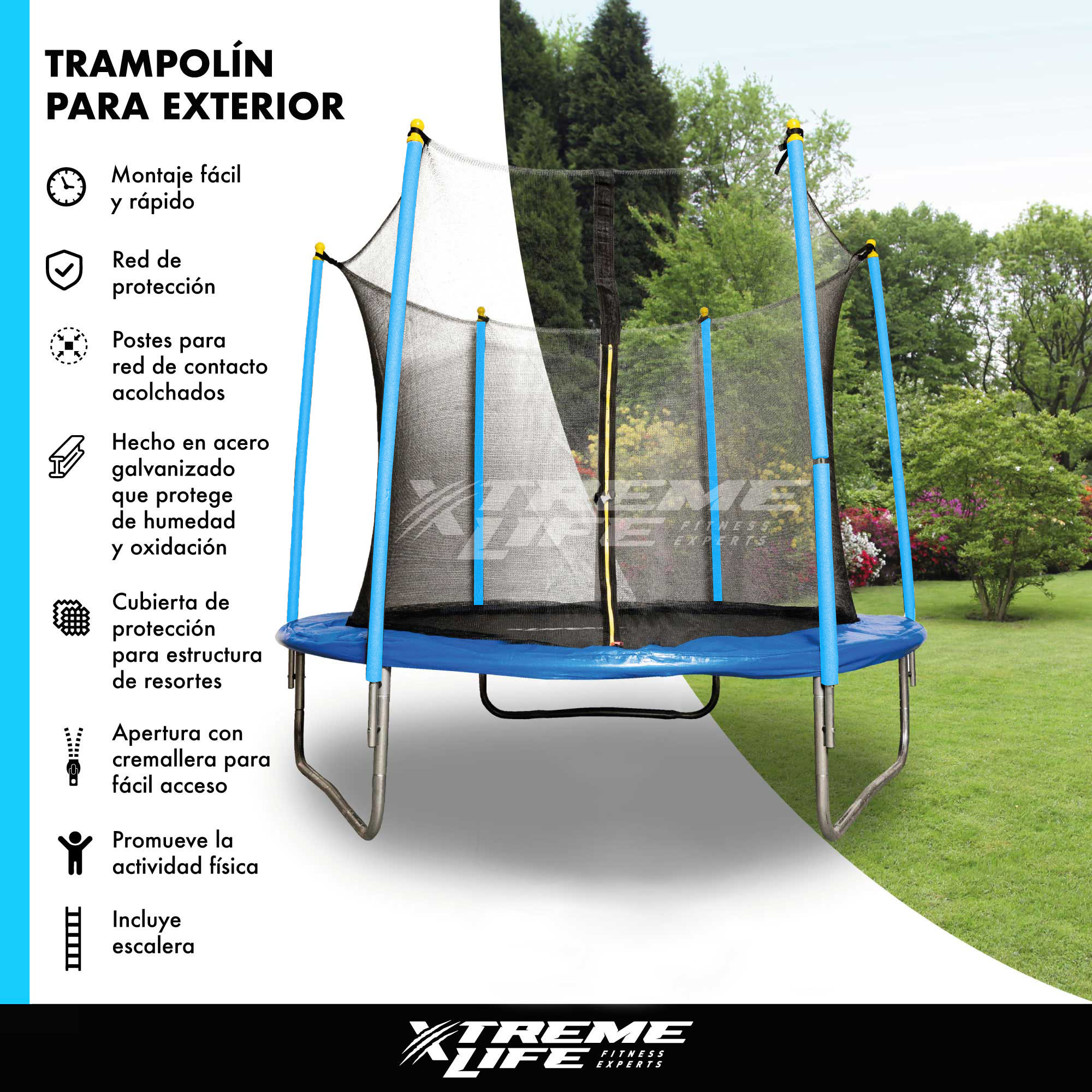Trampolin 8 Pies Diametro 2.44m Resorte Reforzado Uso Rudo Azul G