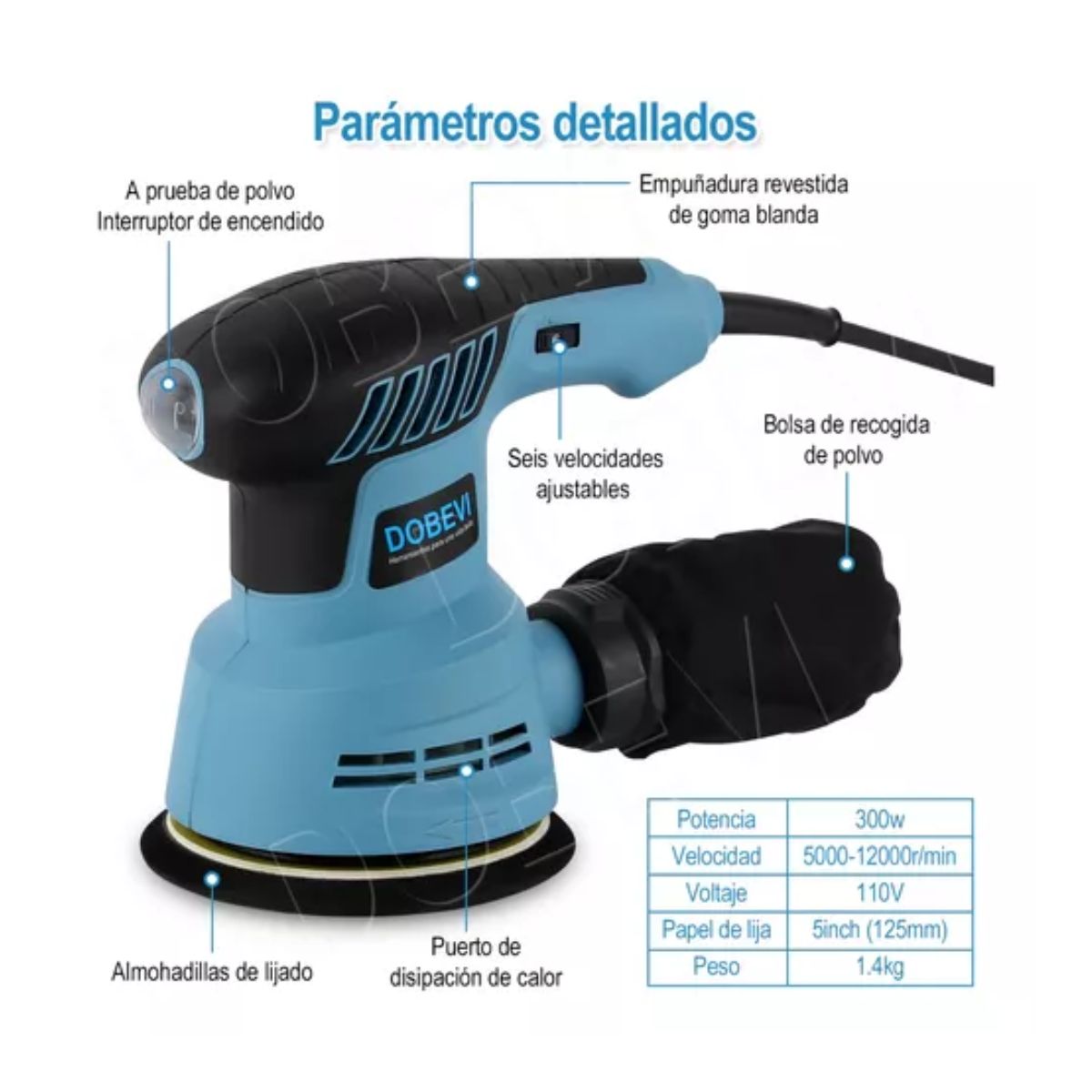 Lijadora Roto Orbital 6 Variaciones De Velocidad 300w 10lija