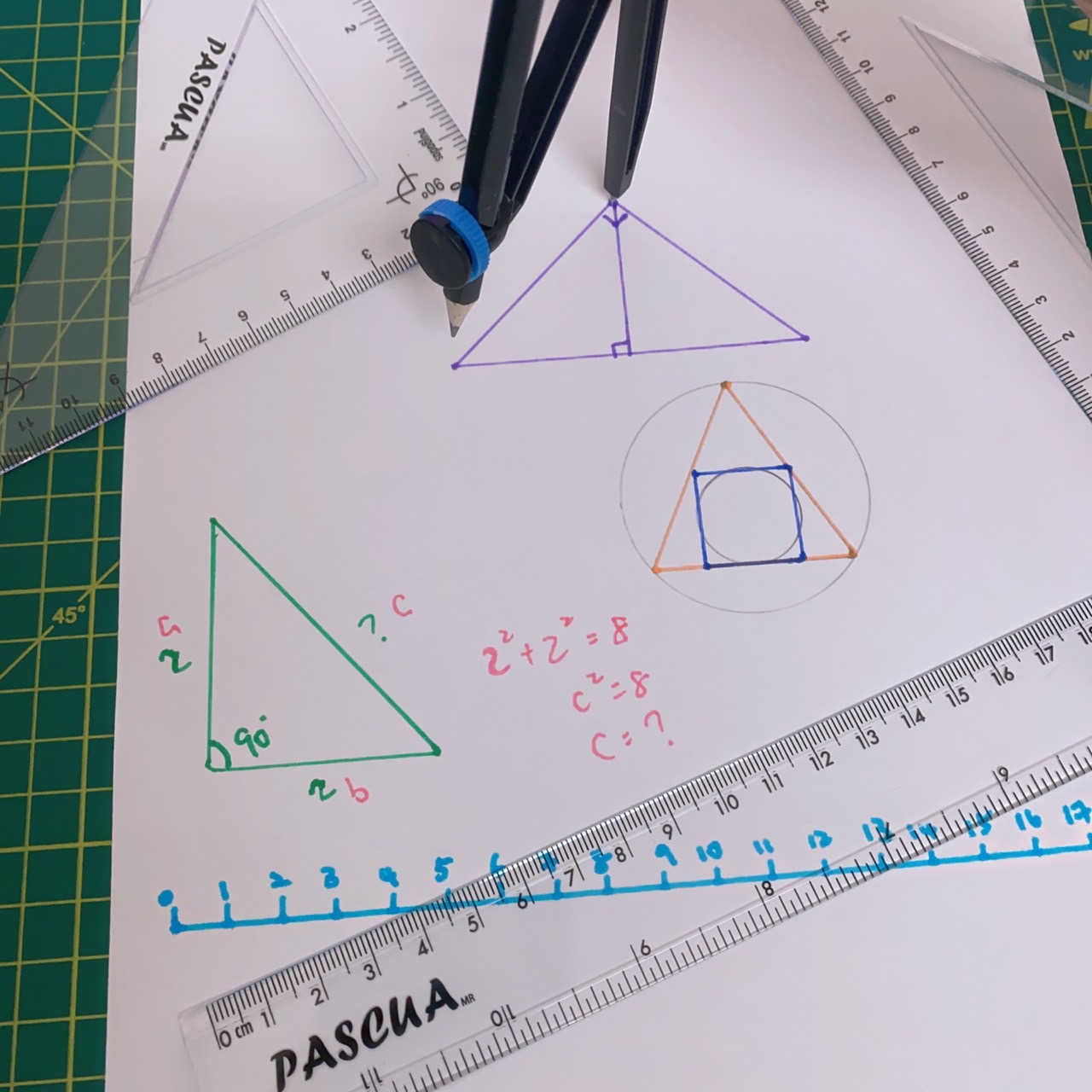 Pack escolar con escuadra, cartabón, regla y semicírculo transportador, juego de geometría para dibujo escolar y oficina casa