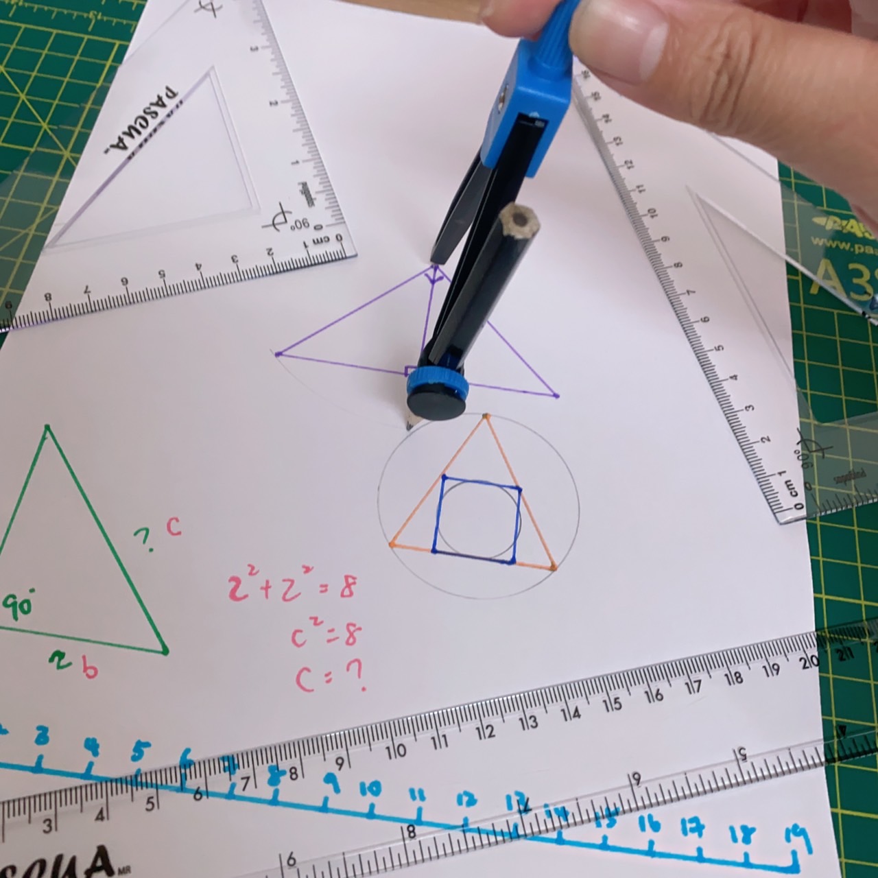 Pack escolar con escuadra, cartabón, regla y semicírculo transportador, juego de geometría para dibujo escolar y oficina casa
