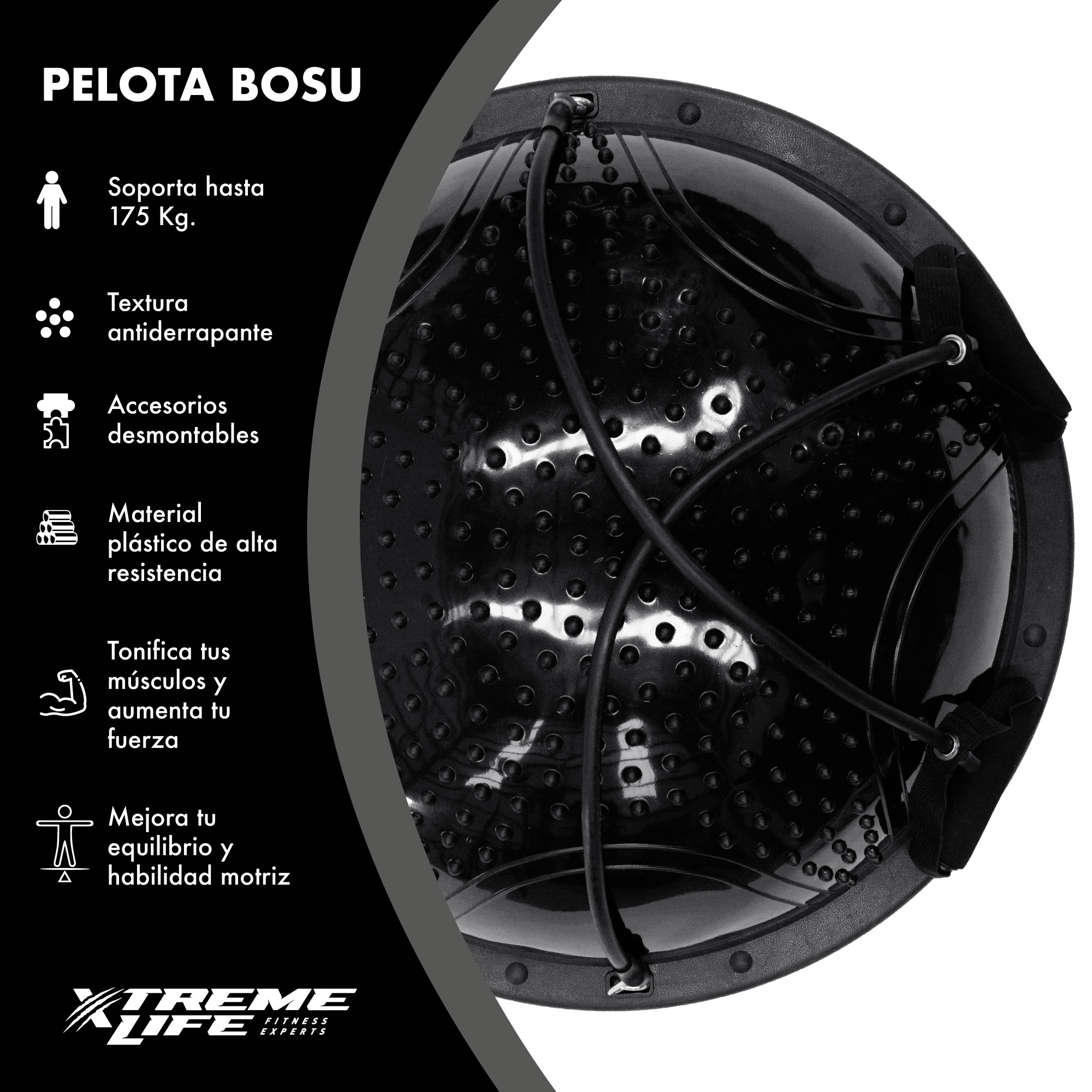 Bosu Ball 70cm Pelota De Equilibrio Ligas De Resistencia Negro GD