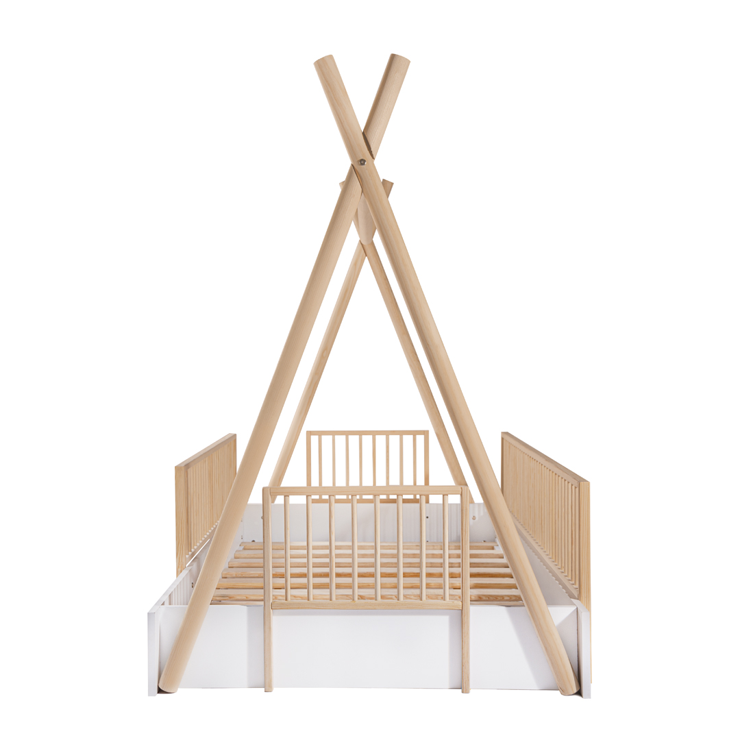 Cama Tipi Montessori Con Barandales De Madera Individual
