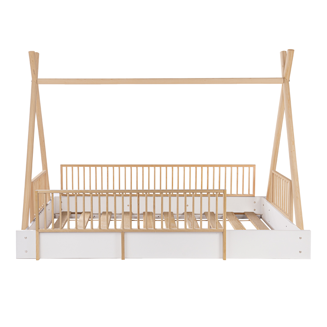 Cama Tipi Montessori Con Barandales De Madera Individual