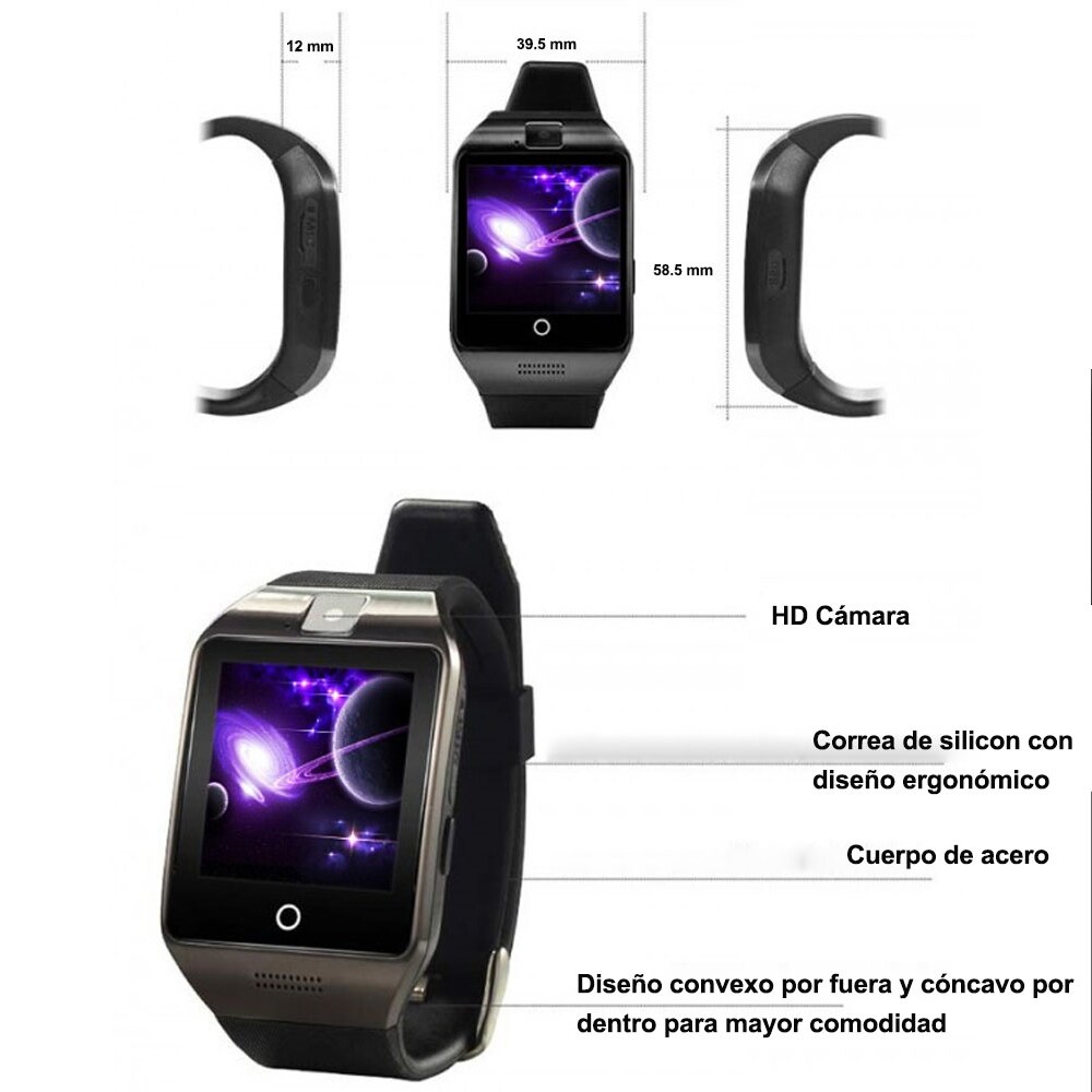 Smart Watch Q18 Curvo Reloj Celular Inteligente Android Sim Dorado