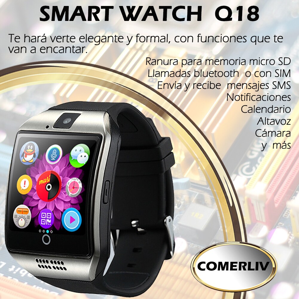 Smart Watch Q18 Curvo Reloj Celular Inteligente Android Sim Dorado