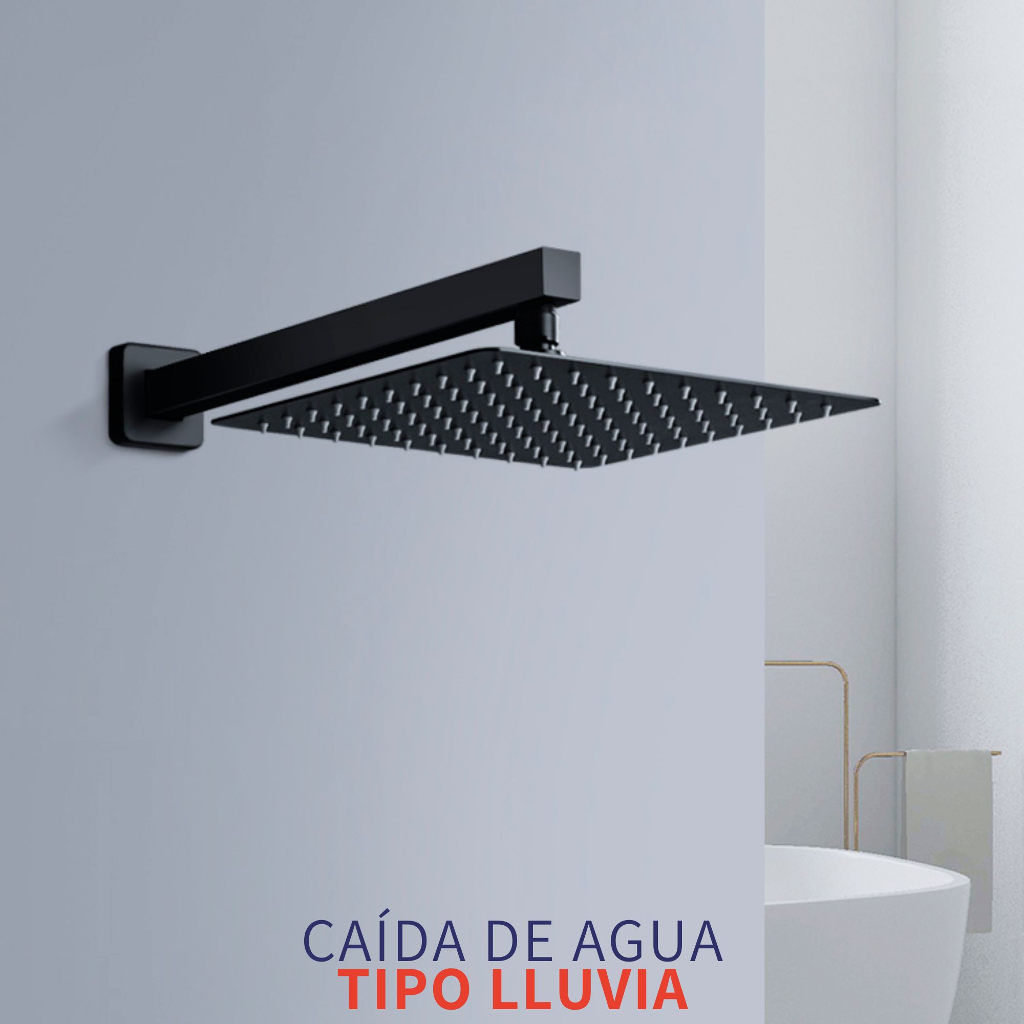 Kit Regadera Negra Cuadrada Tipo Lluvia Monomando Y Teléfono