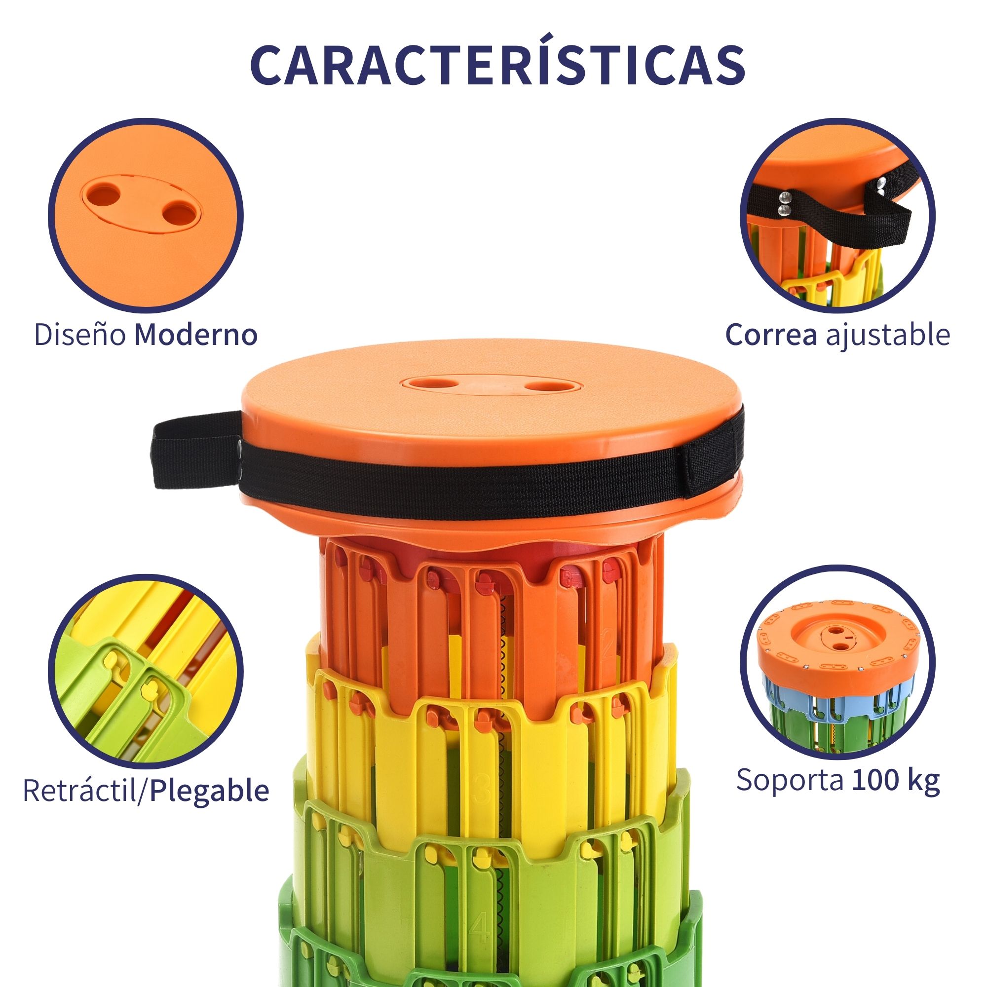 Banco Taburete Telescópico Retráctil Plegable Con Correa