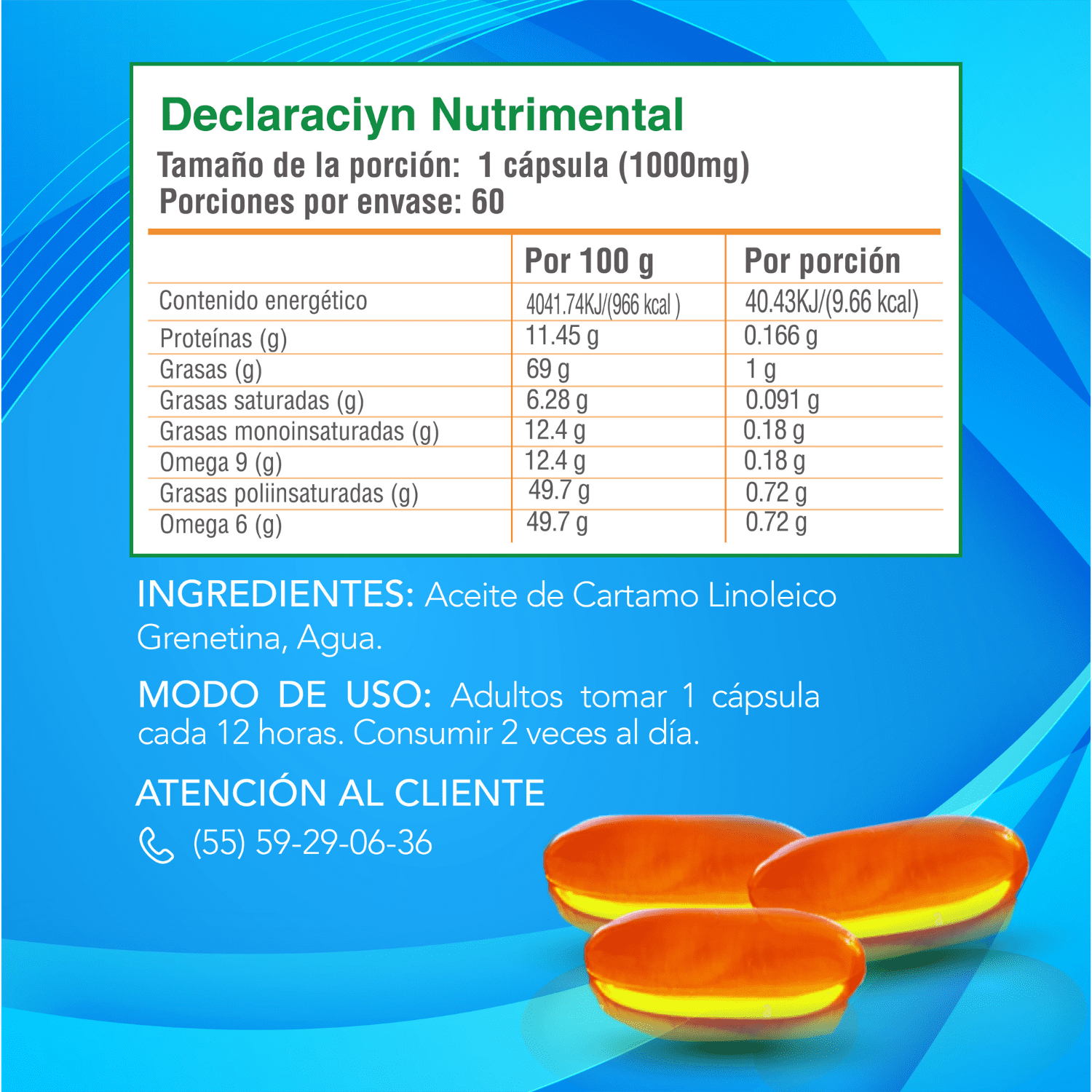 CLA cápsulas. 1000 mg Ácido Linoleico Conjugado. Termogénico Keto 60Caps