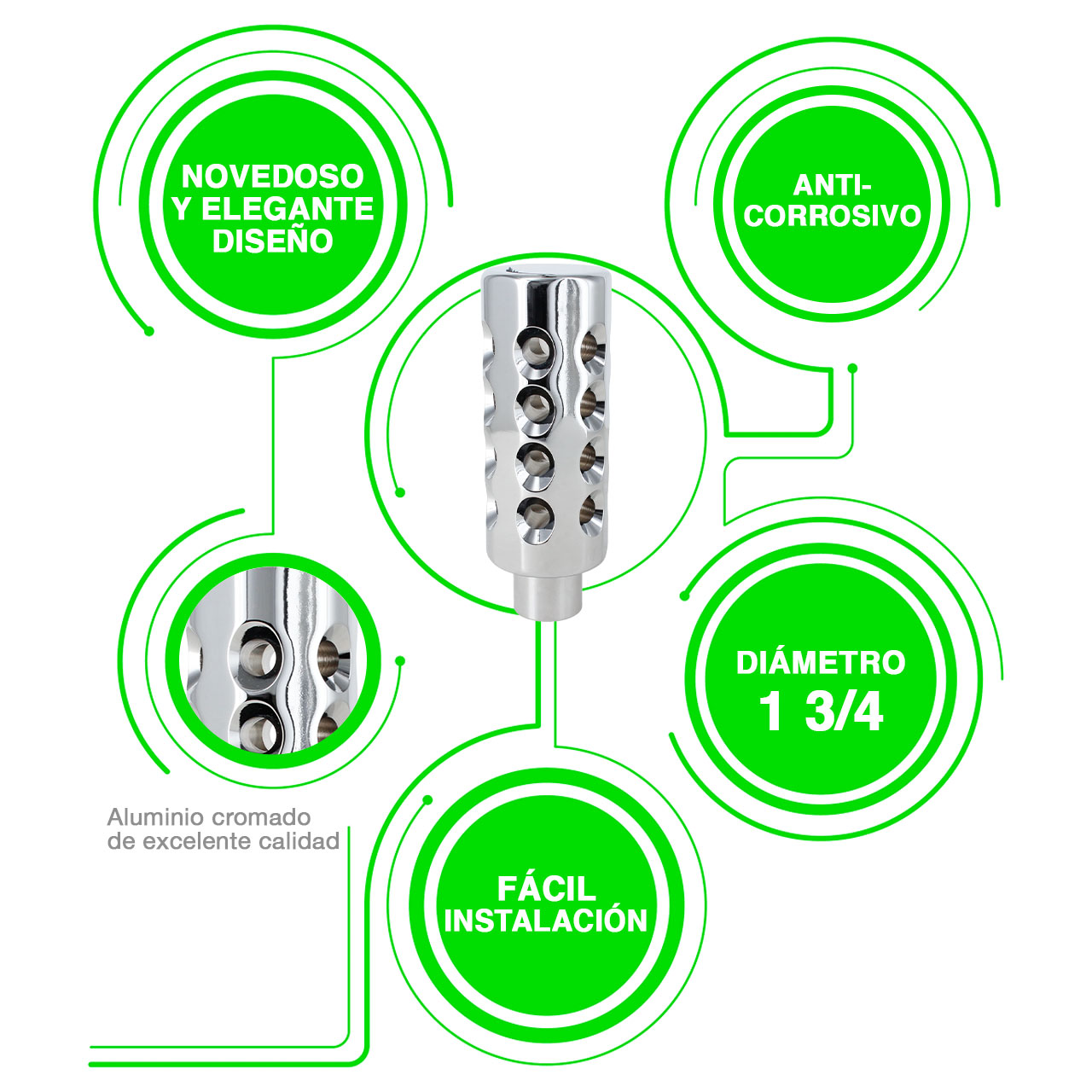 Perilla Para Palanca De Velocidades Cromo 5 Pulg Universal