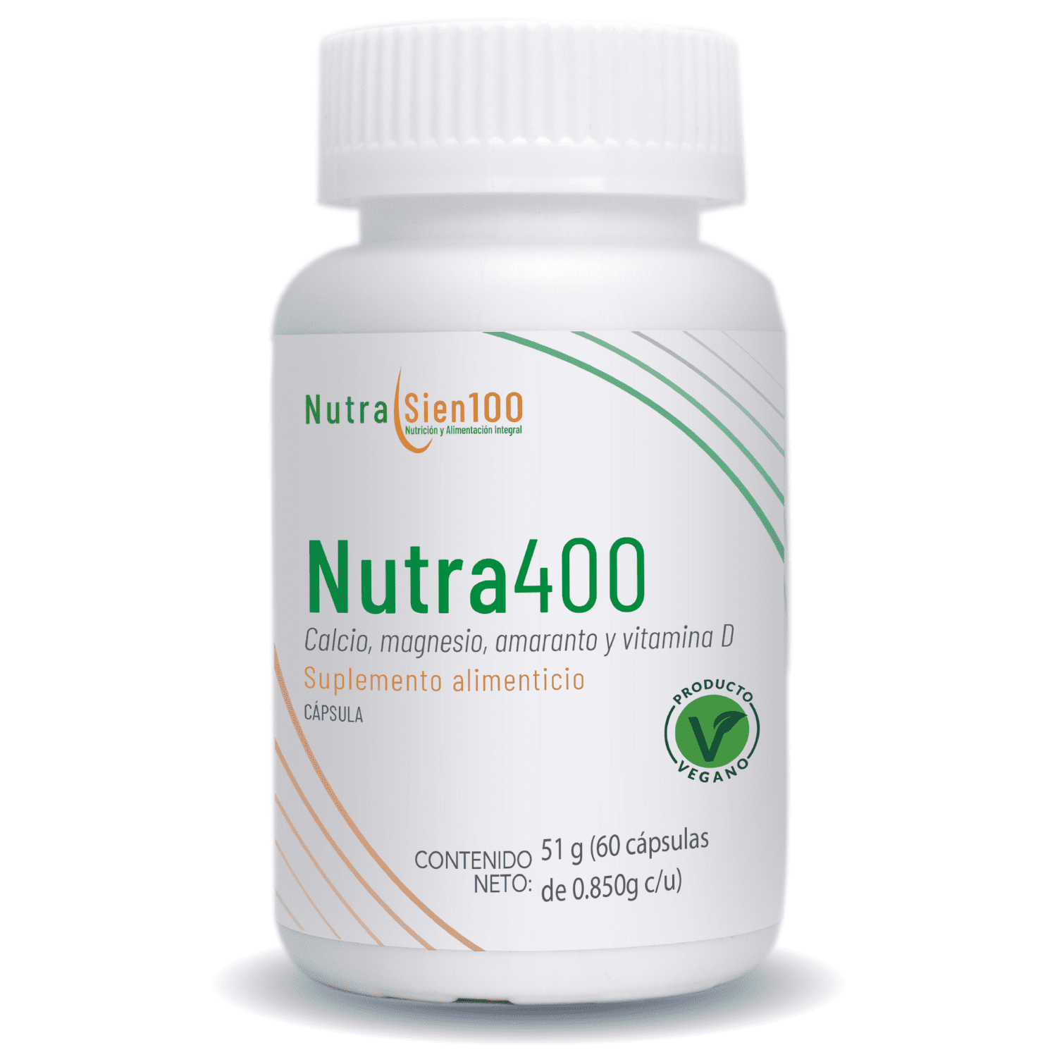 Calcio Natural Vitamina D3 Magnesio y Amaranto. Nutra400. 60caps