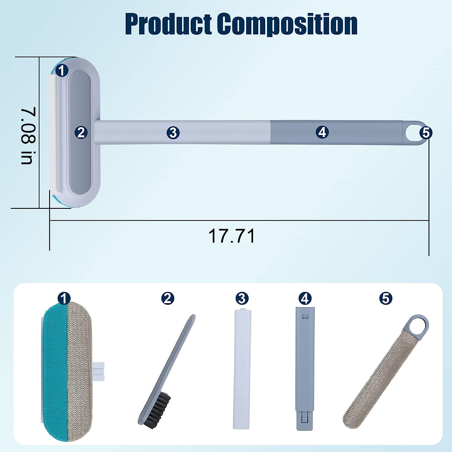 Cepillo de limpieza de pantalla de ventana 4 en 1 con asa, cepillo limpiador de ventanas portátil y escobilla para limpieza de ventanas en húmedo y seco, cepillo mágico de doble uso para limpieza de ventanas de sofá de pantalla y pared