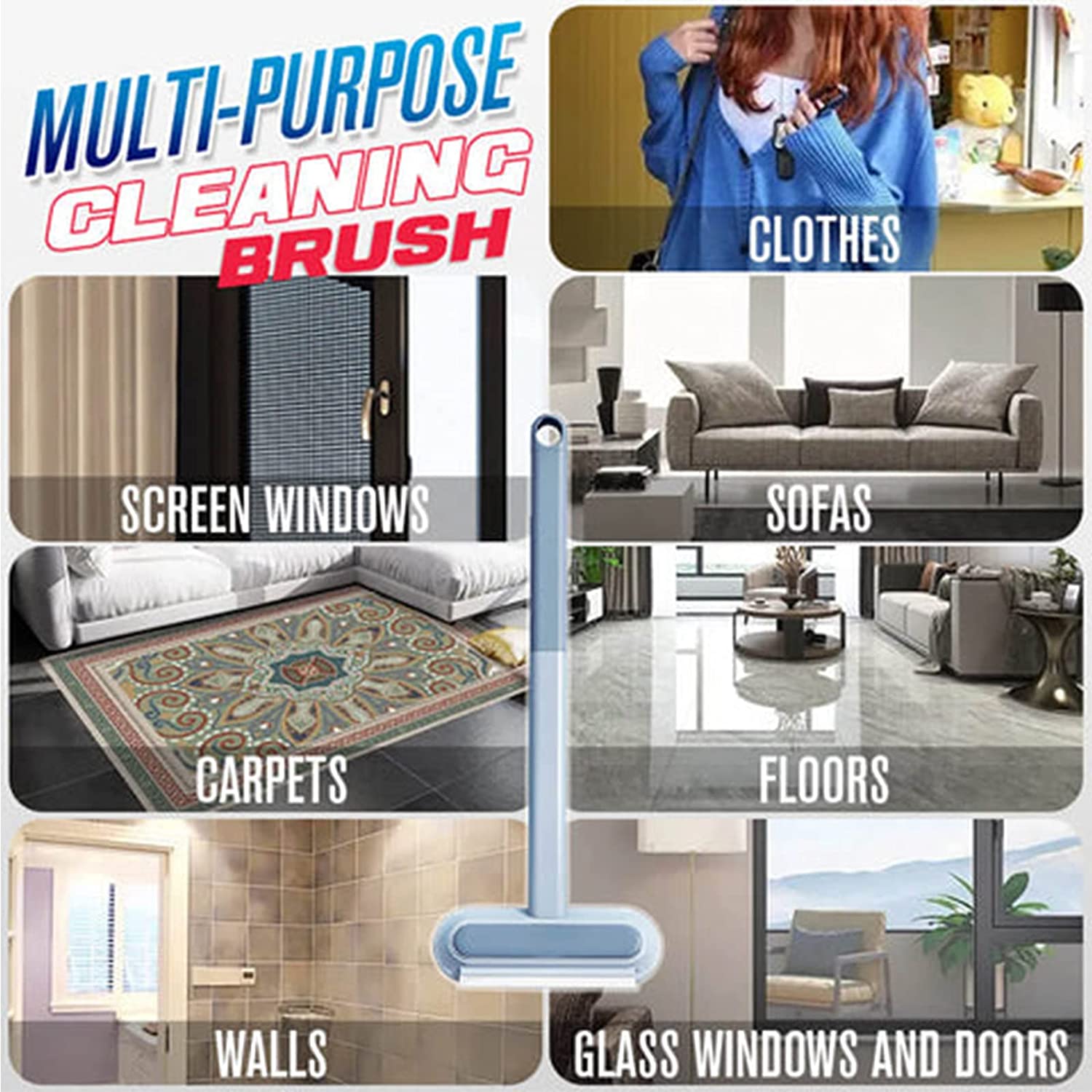 Cepillo de limpieza de pantalla de ventana 4 en 1 con asa, cepillo limpiador de ventanas portátil y escobilla para limpieza de ventanas en húmedo y seco, cepillo mágico de doble uso para limpieza de ventanas de sofá de pantalla y pared