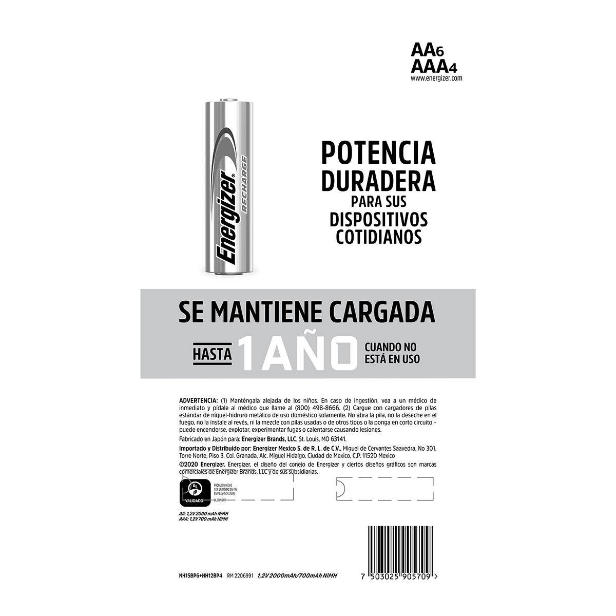 Pilas Energizer Recargables 6 AA 2000 mAh + 4 AAA 700 mAh