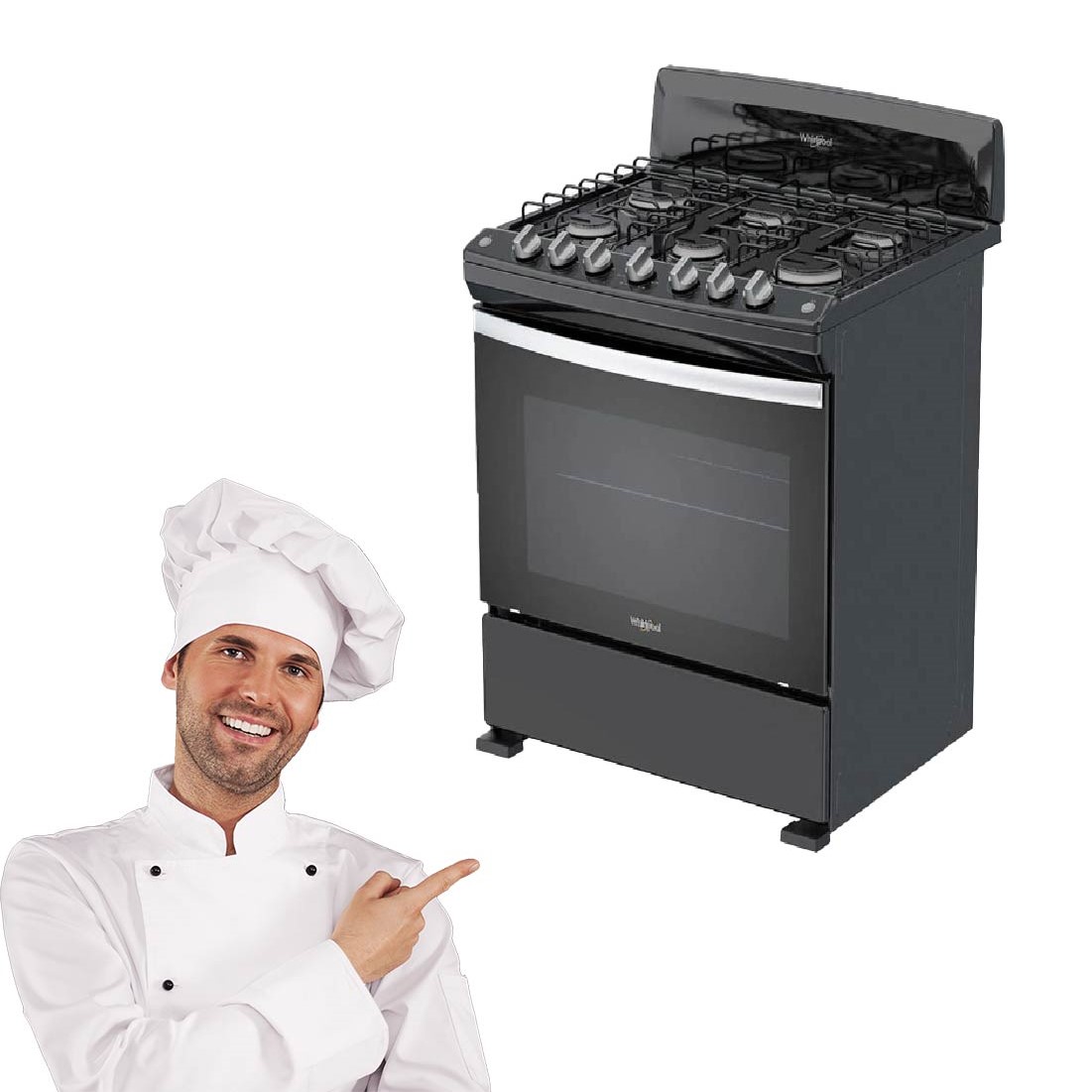 ESTUFA 30P DE PISO GAS LP 6 QUEMADORES NEGRO WHIRLPOOL