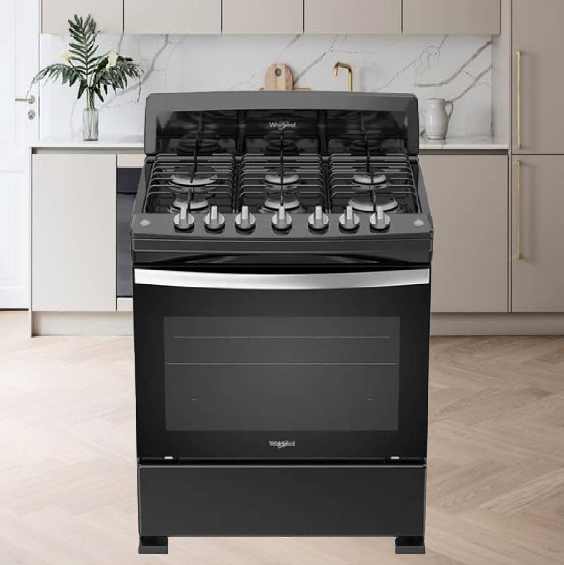 ESTUFA 30P DE PISO GAS LP 6 QUEMADORES NEGRO WHIRLPOOL