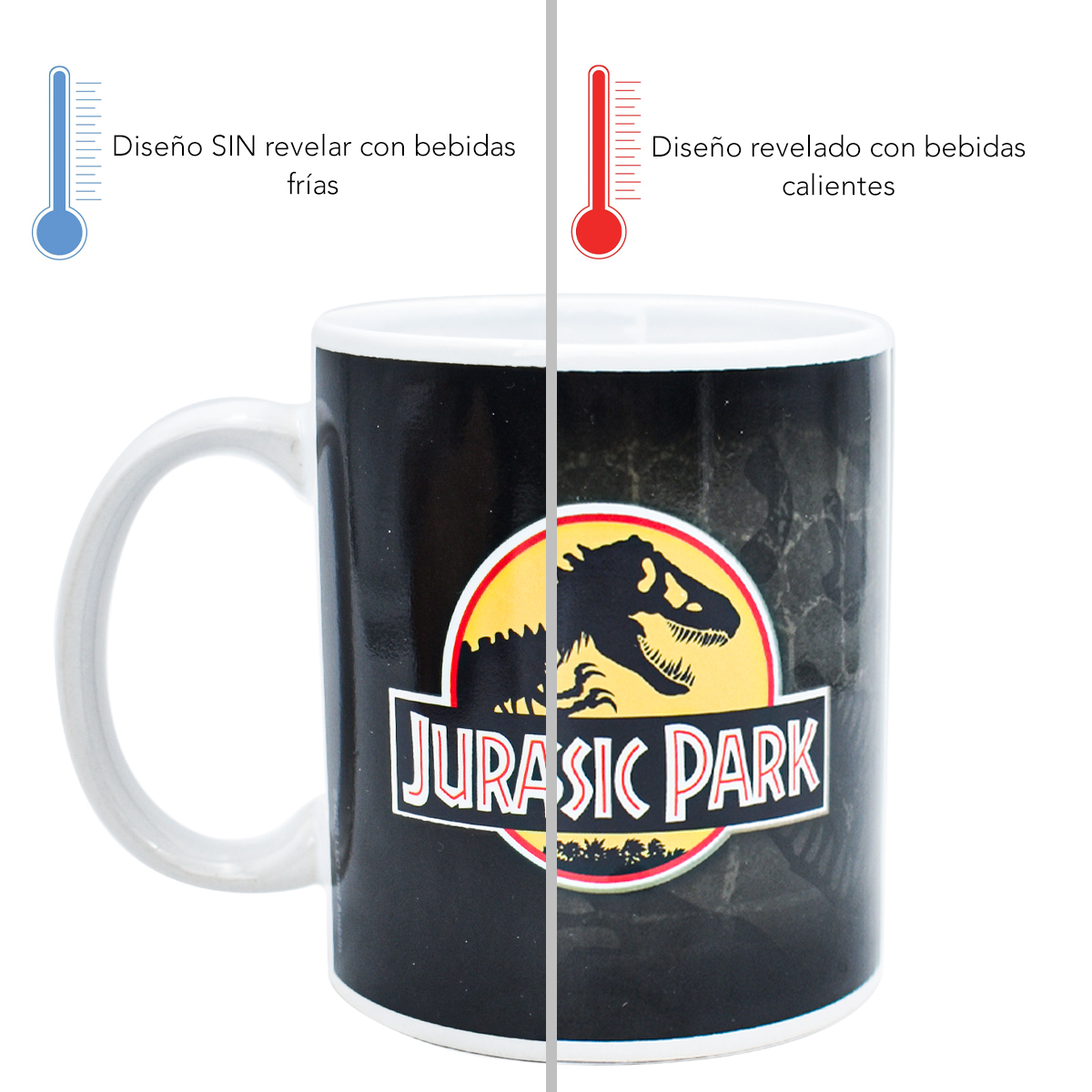 Fun Kids 1738-414 Taza Negra Mágica Cerámica Jurassic Park 30 Aniversario 325ml 