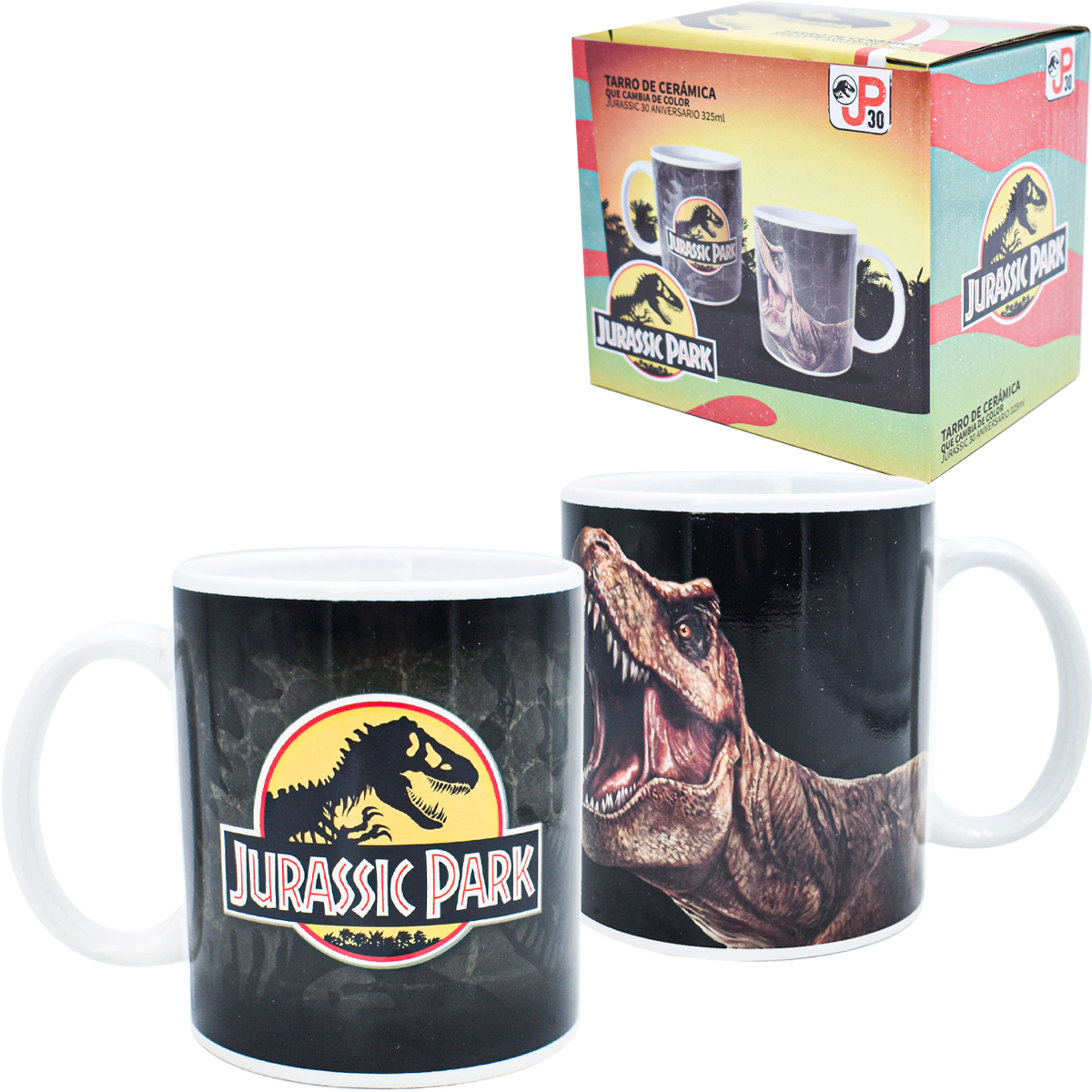 Fun Kids 1738-414 Taza Negra Mágica Cerámica Jurassic Park 30 Aniversario 325ml 