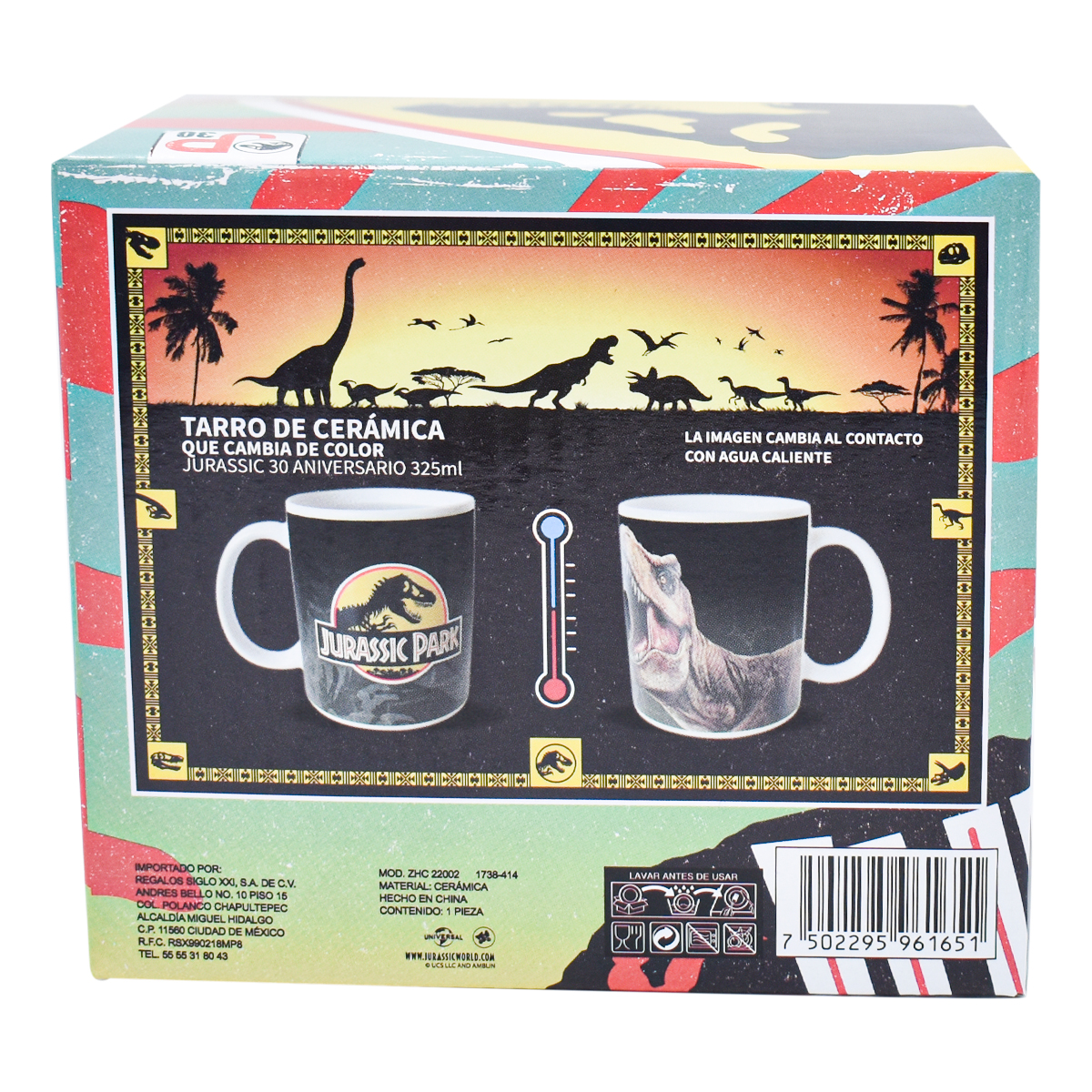 Fun Kids 1738-414 Taza Negra Mágica Cerámica Jurassic Park 30 Aniversario 325ml 
