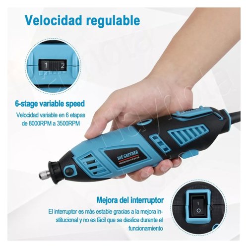 Mini Taladro Mototool Electrico Con 280 Accesorio Kit 185w Azul
